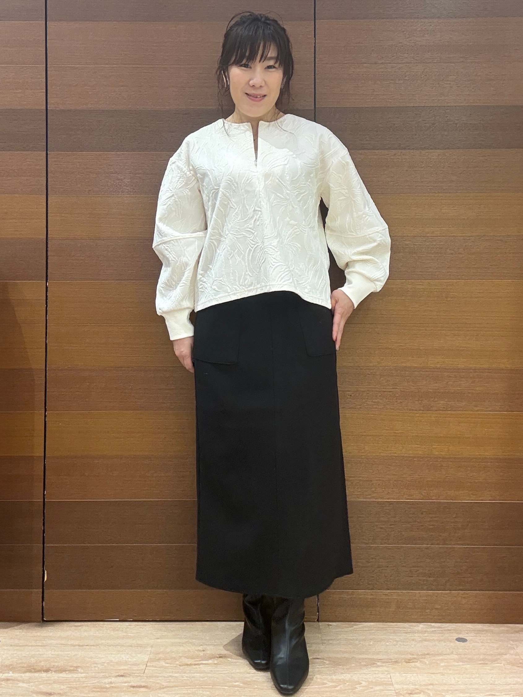 maichiさんの「OPAQUE.CLIP｜ふくれジャカードプルオーバー／セットアップ可【洗濯機OK】」を使ったコーディネート