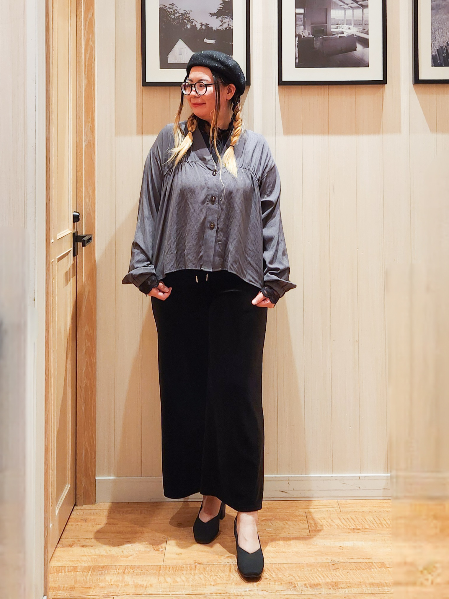 れーやんさんの「SHOO･LA･RUE｜【S-LL/洗濯機可】着痩せシルエット シャーリングシャツカーディガン」を使ったコーディネート