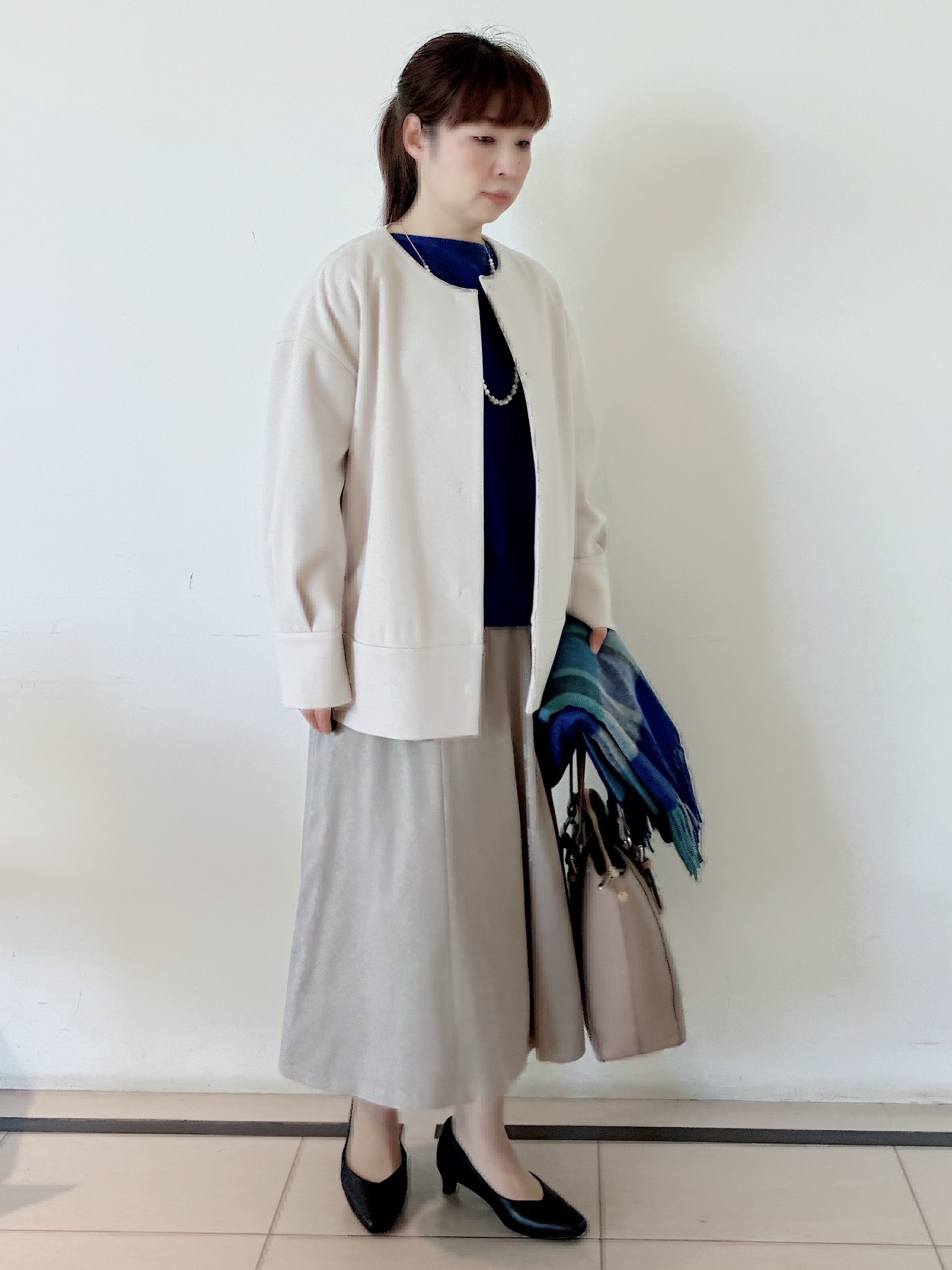 ひーさんの「Reflect｜ノーカラーミドル丈ブルゾン」を使ったコーディネート