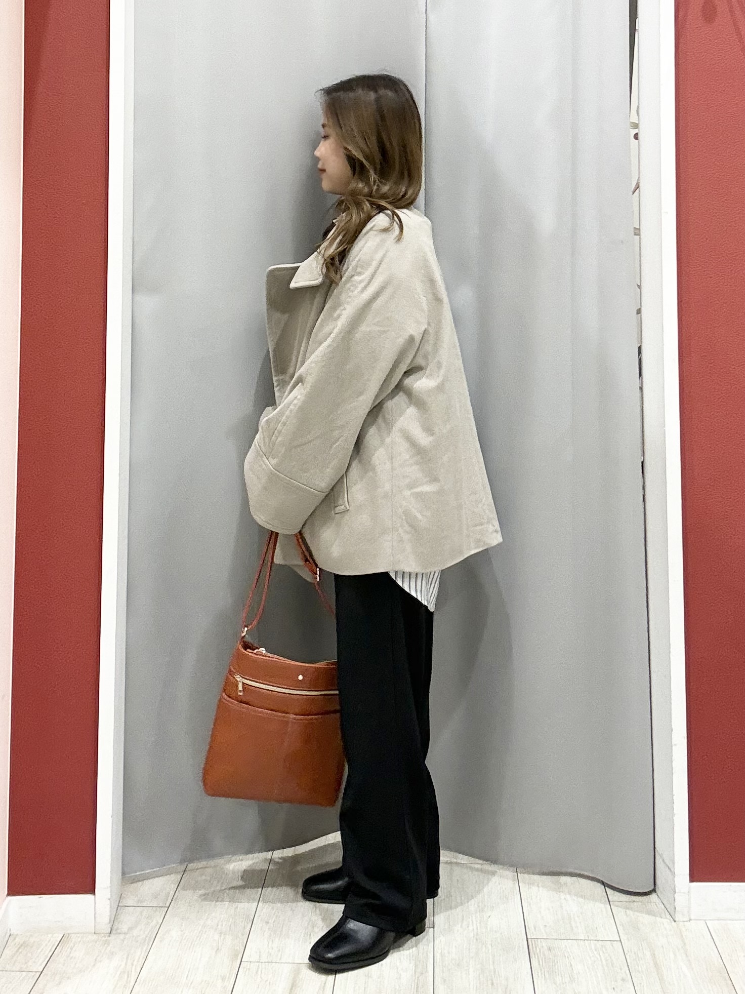 shioさんの「SHOO･LA･RUE｜【S-LL】見た目以上に軽い ウール調 スタンドカラーショートコート」を使ったコーディネート