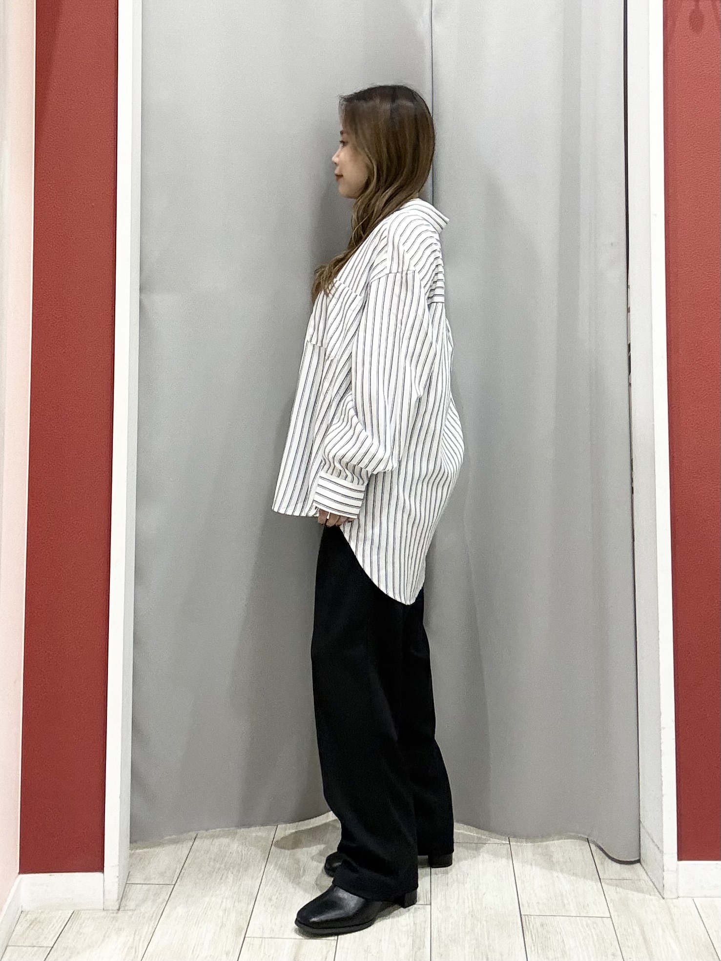 shioさんの「SHOO･LA･RUE｜【S-LL】見た目以上に軽い ウール調 スタンドカラーショートコート」を使ったコーディネート