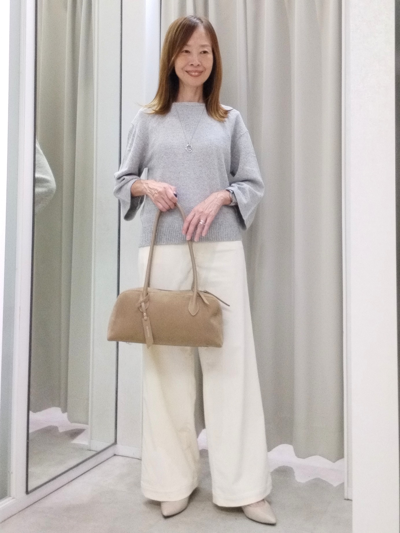 もりさんの「UNTITLED｜【アンサンブル可/手洗い可】杢調プルオーバーニット」を使ったコーディネート