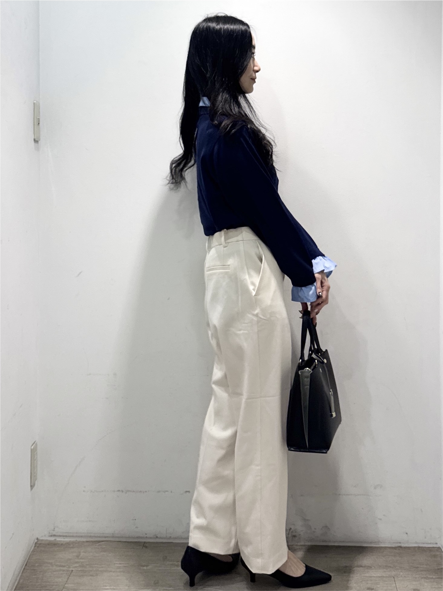 yuicciさんの「OPAQUE.CLIP｜シャツレイヤード風ポロニット【洗濯機OK】」を使ったコーディネート