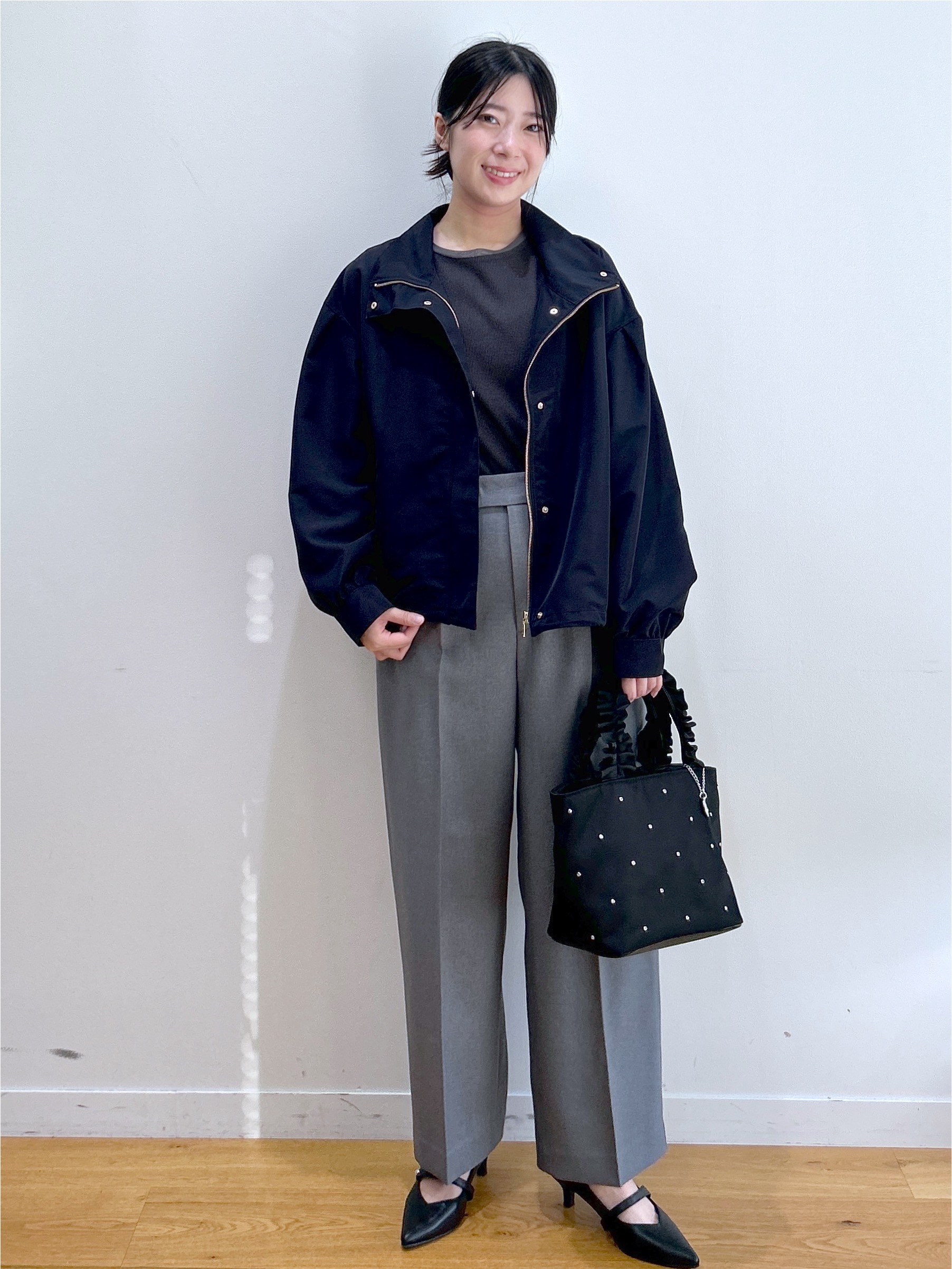 RINAさんの「index｜【防シワ】スタンドパフブルゾン《洗濯機OK》」を使ったコーディネート