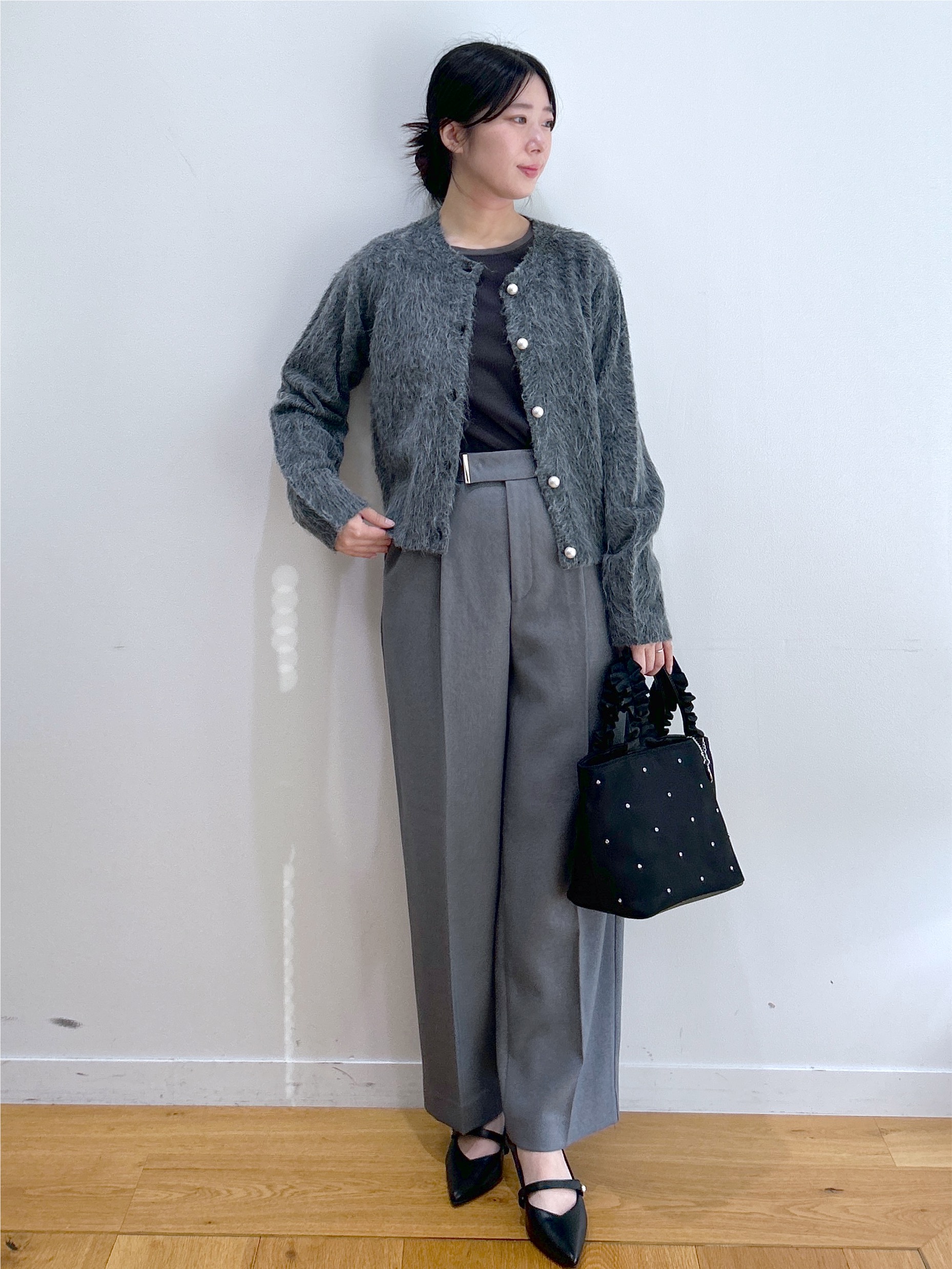 RINAさんの「index｜【洗える】ふんわりシャギーカーディガン」を使ったコーディネート