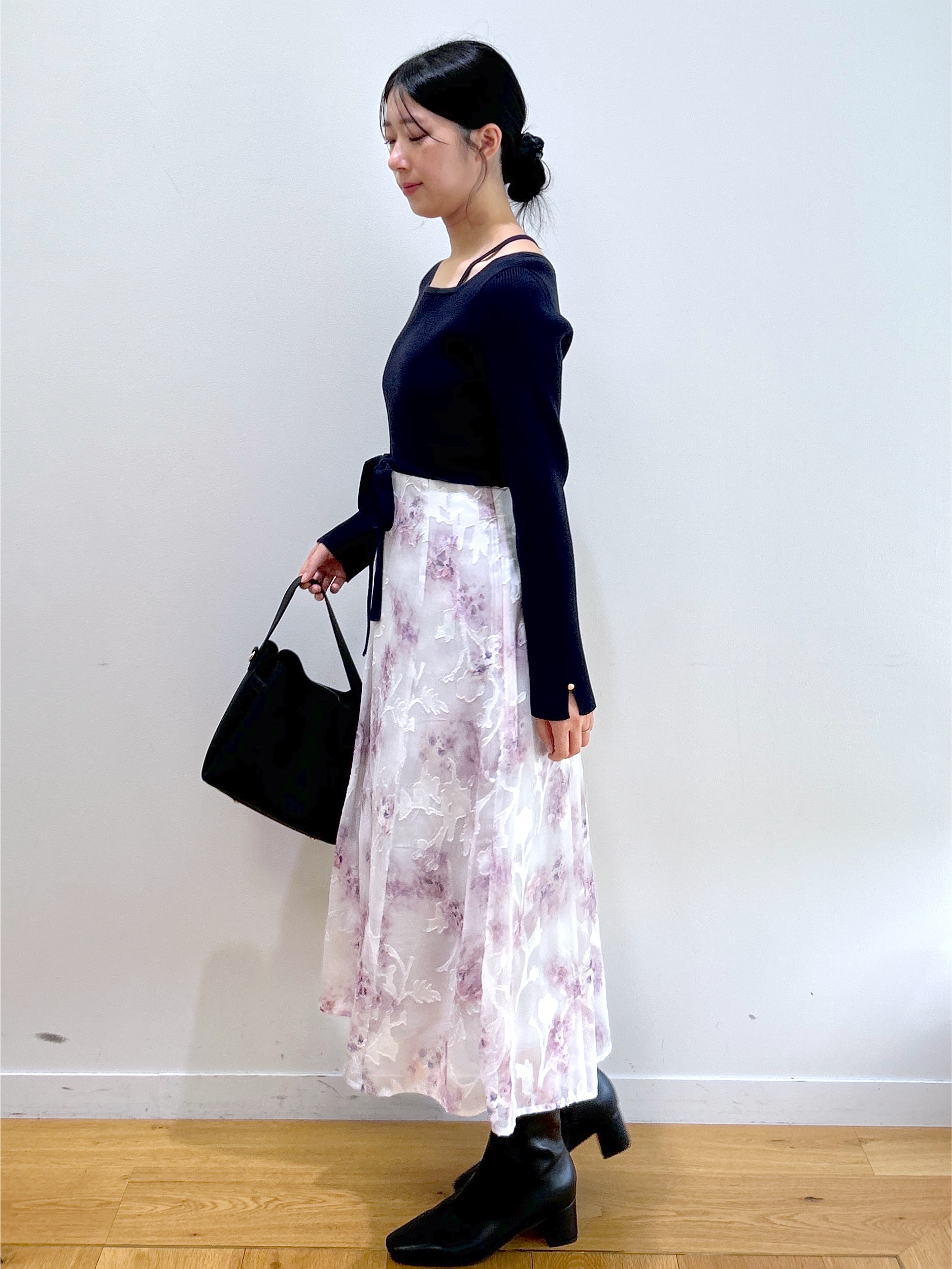 RINAさんの「index｜【植草美幸先生が指南する好印象スタイル】フラワージャカードドッキングニットワンピース≪洗濯機OK≫」を使ったコーディネート