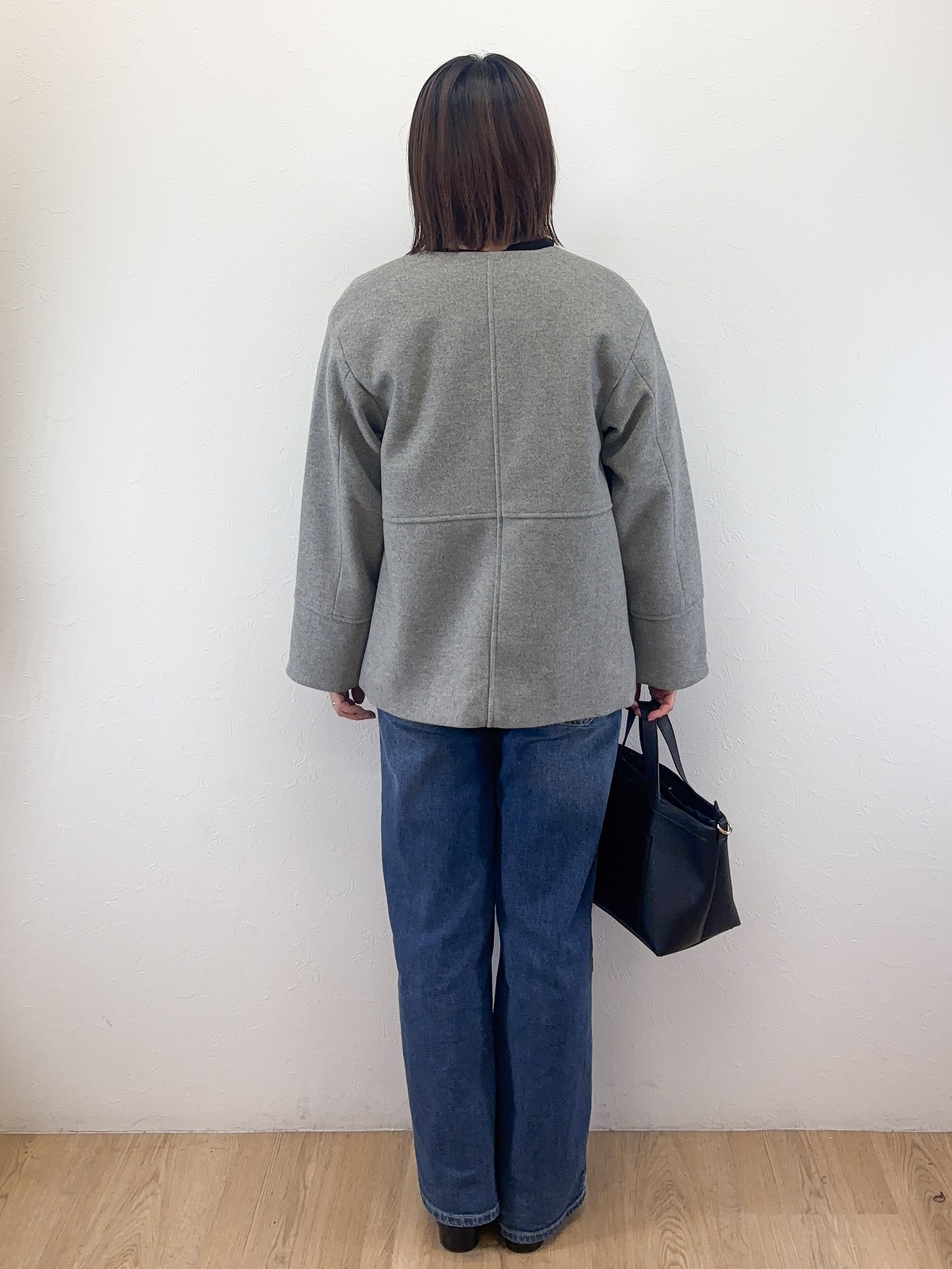 Takeさんの「OPAQUE.CLIP｜ウールライク ノーカラーコート【洗濯機OK】」を使ったコーディネート