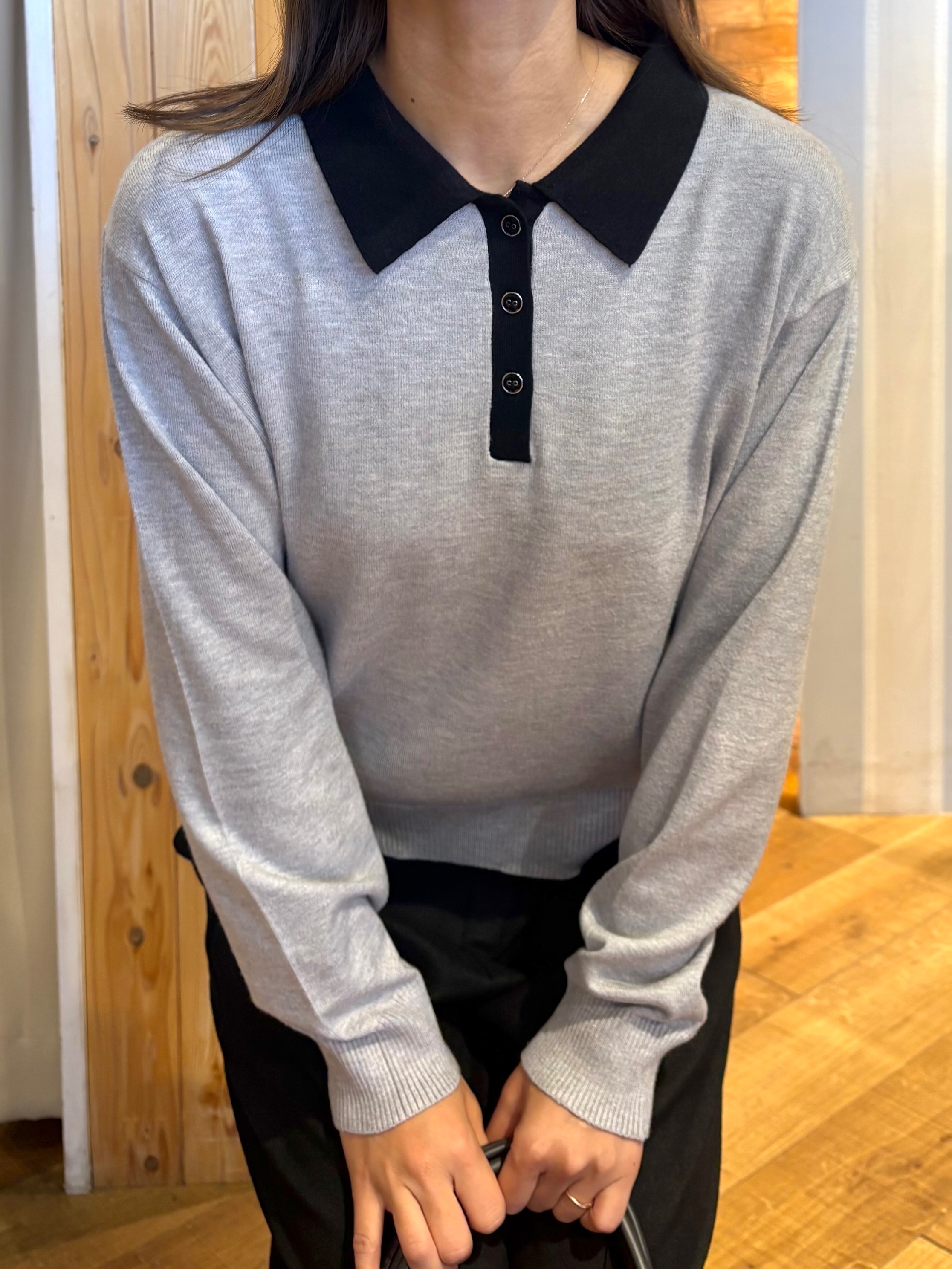 mieさんの「SHOO･LA･RUE｜【S-LL/洗濯機可】やわらかな着心地 襟付きニット」を使ったコーディネート