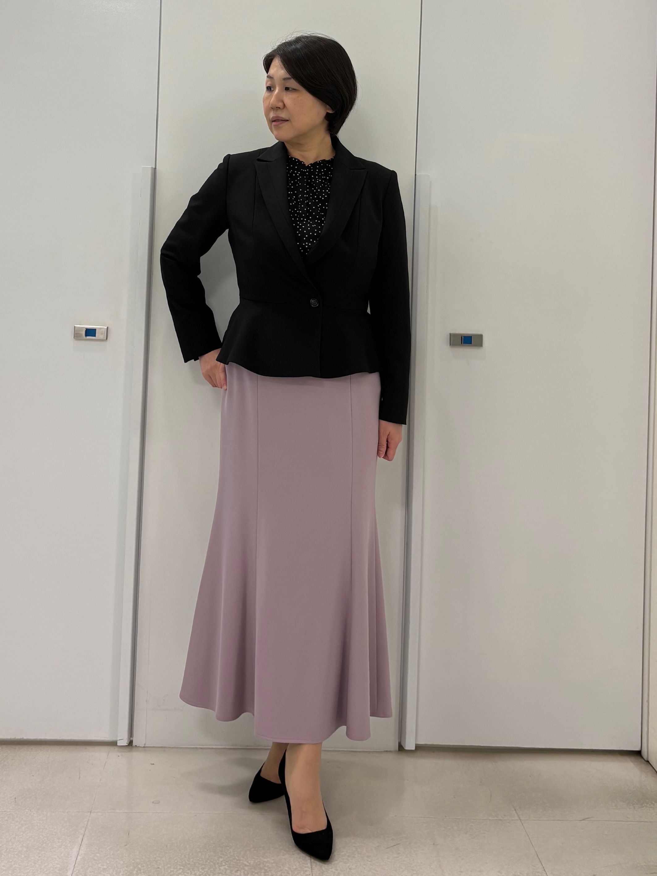 hIさんの「COUP DE CHANCE｜【手洗い可／日本製／スーツ可】ペプラムジャケット」を使ったコーディネート