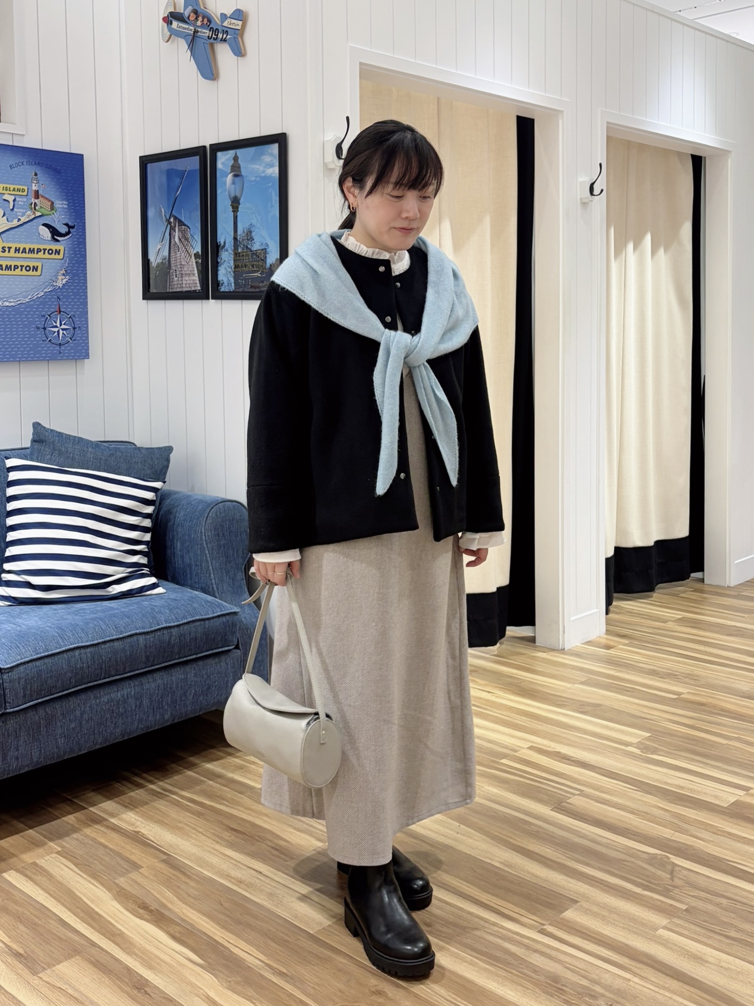 石田亜里紗さんの「Dessin｜【定番アイテム/昨年好評】メランジ起毛ノーカラージャケット」を使ったコーディネート