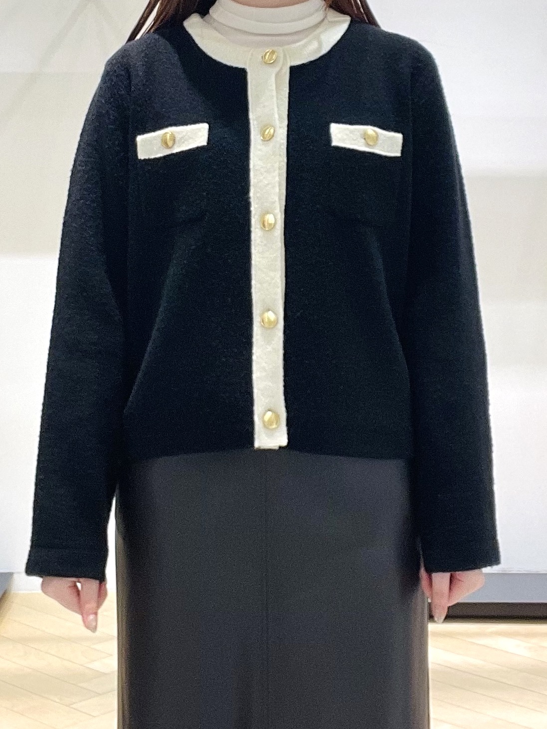 mさんの「INDIVI｜【軽やか】ブークレニットジャケット」を使ったコーディネート