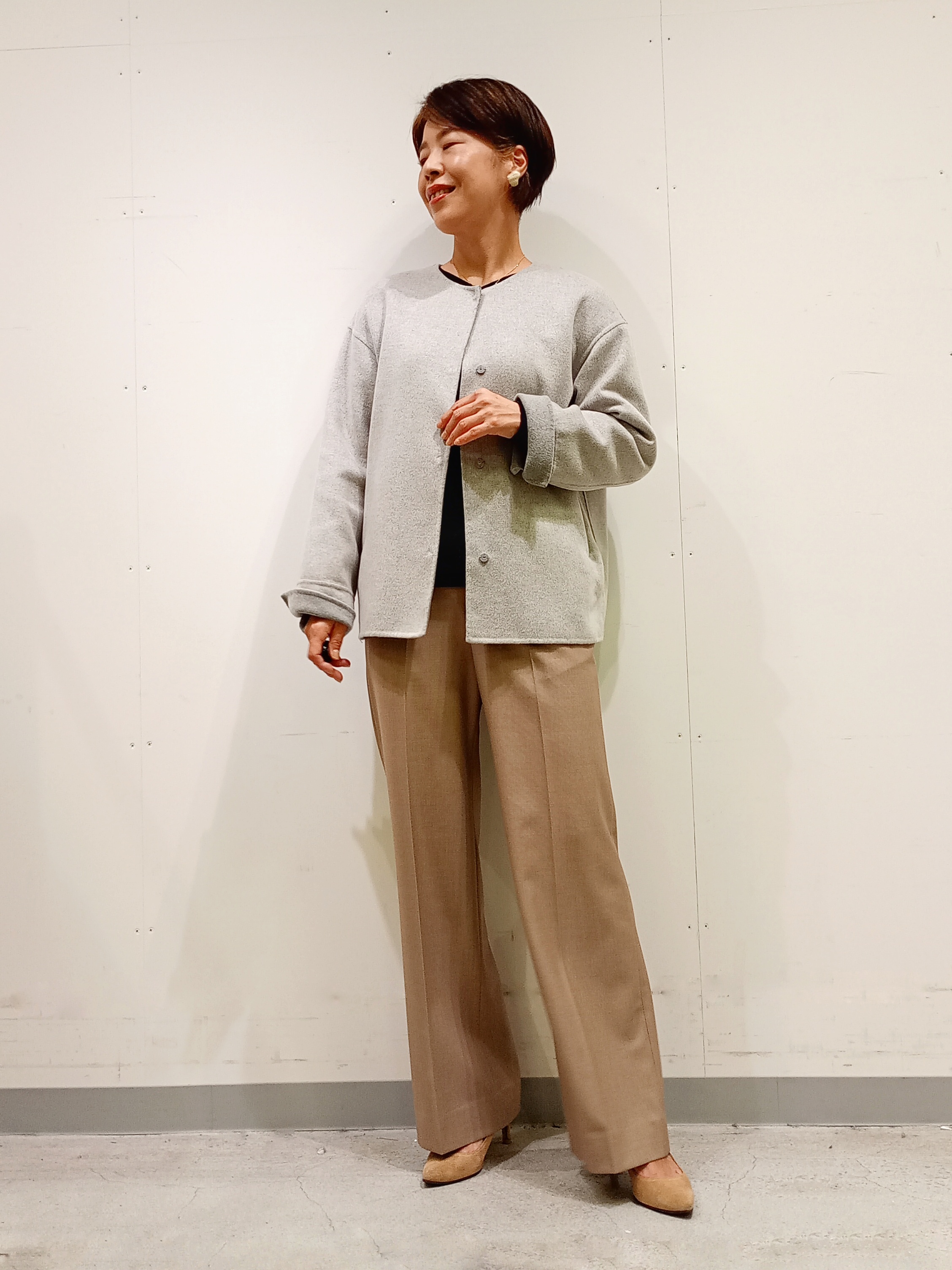 Kさんの「INDIVI｜【ウール混／配色】ショート丈リバー丸首コート」を使ったコーディネート