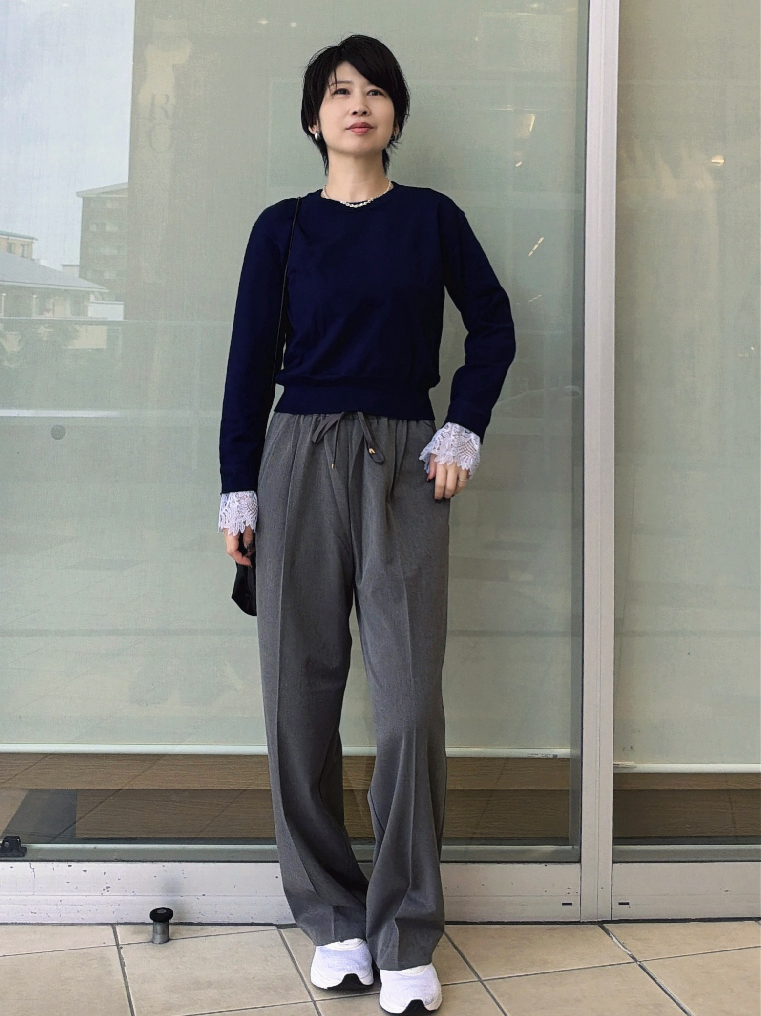 yo-koさんの「OPAQUE.CLIP｜袖口レースドッキングニット【洗濯機OK】」を使ったコーディネート