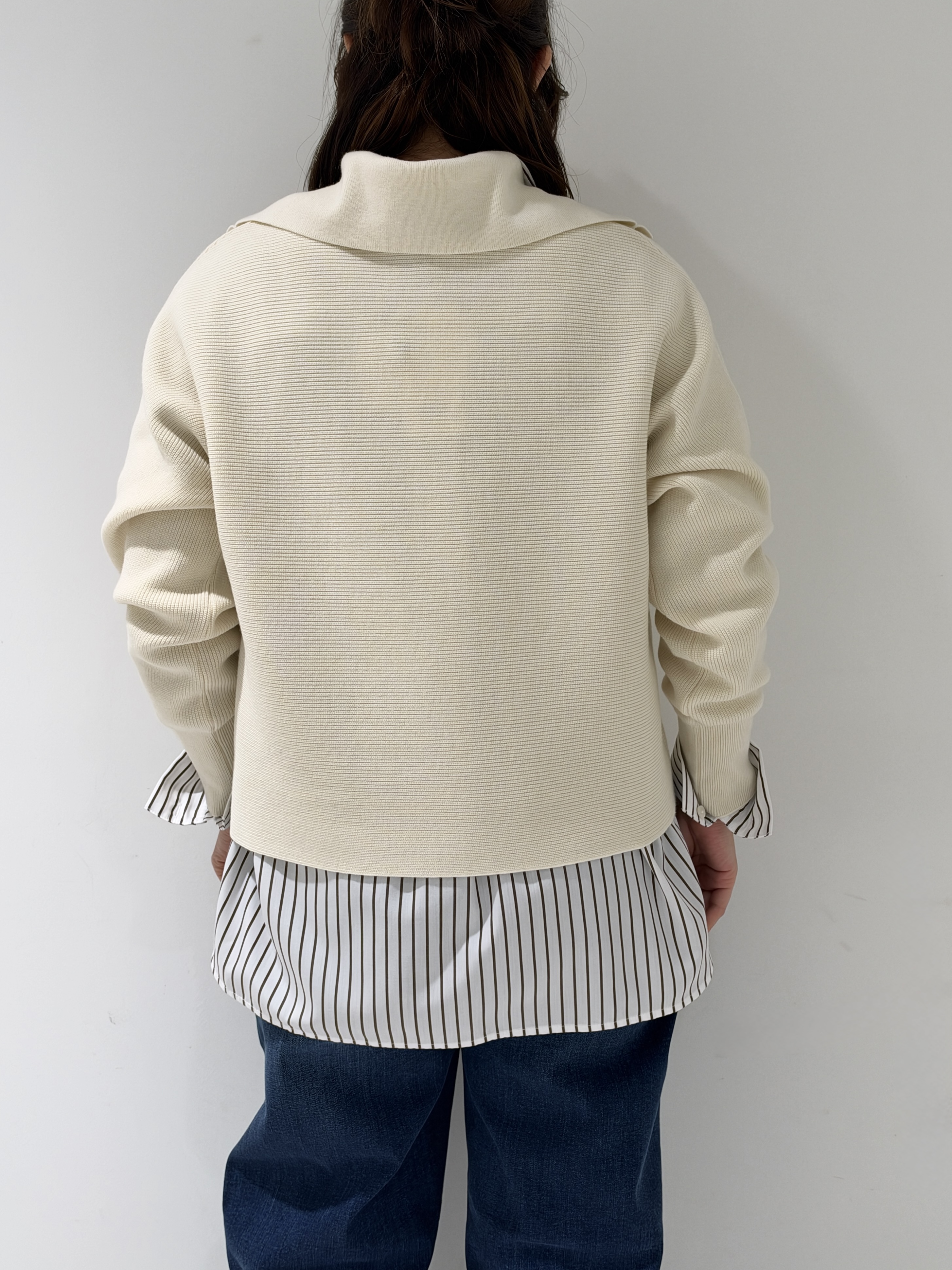 そんさんの「INDIVI｜【ウール混／クロップド丈】畦編みスキッパー衿ニット」を使ったコーディネート