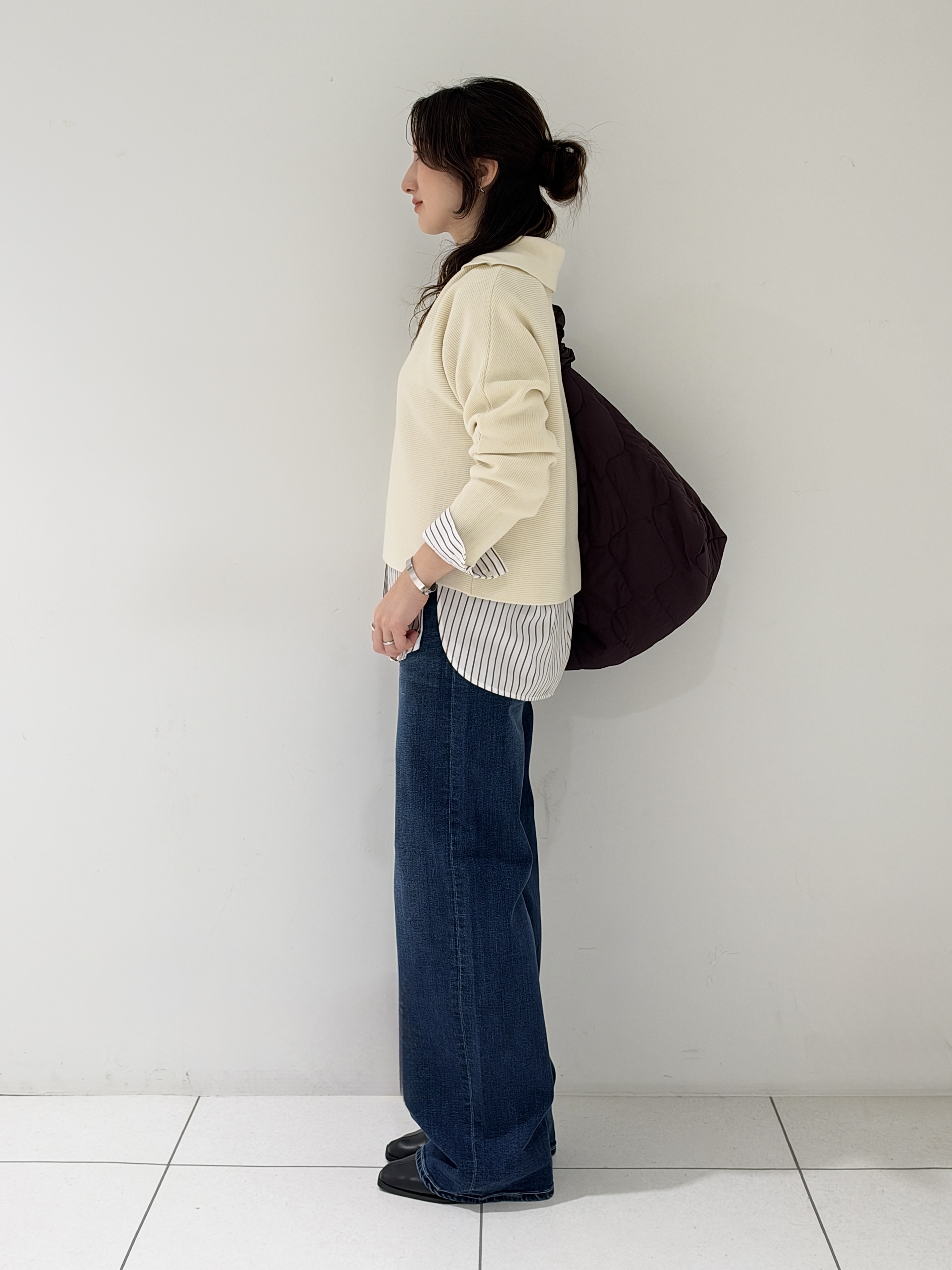 そんさんの「INDIVI｜【ウール混／クロップド丈】畦編みスキッパー衿ニット」を使ったコーディネート