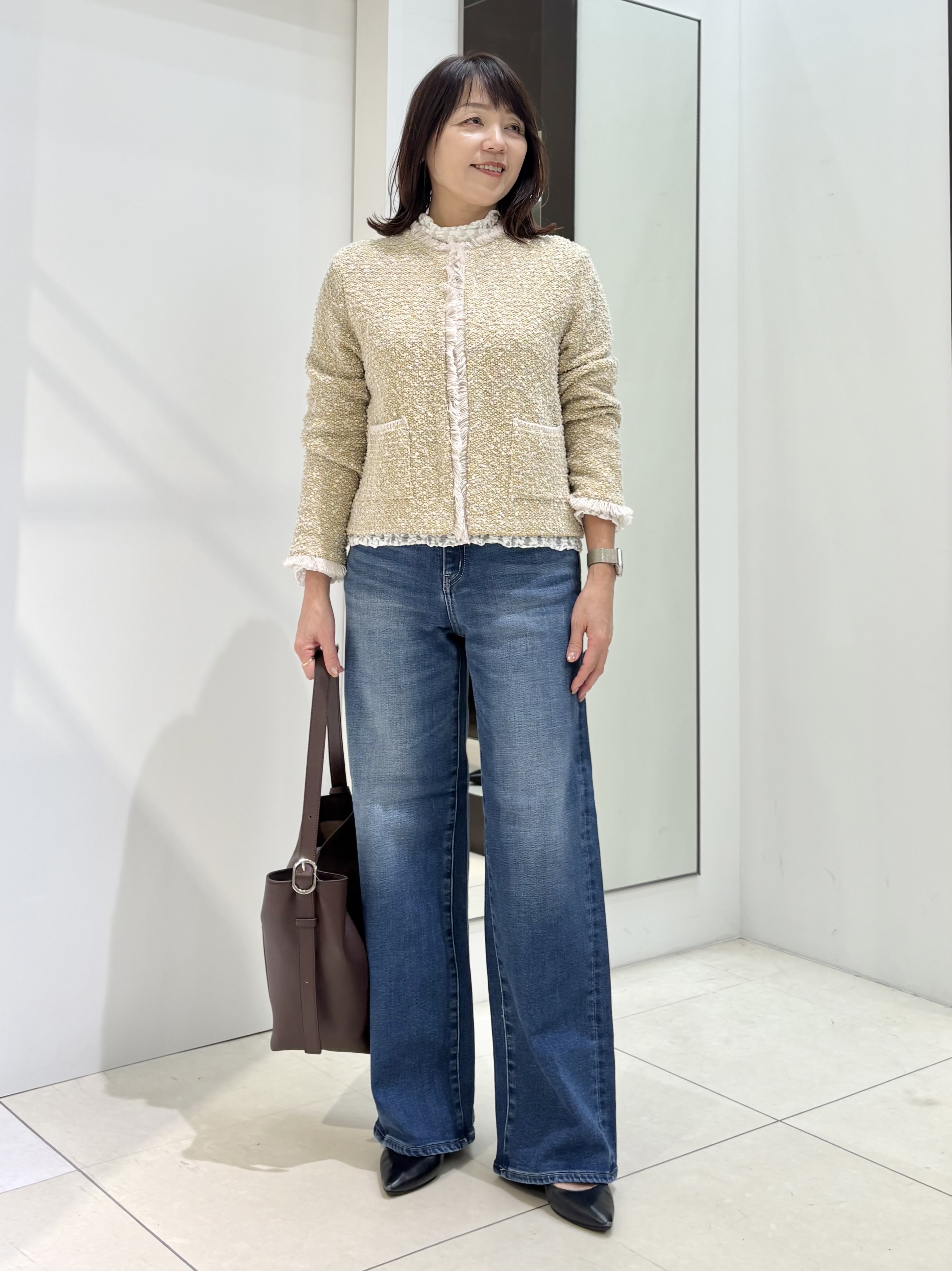tomoさんの「UNTITLED｜【ジャケットライク/秋羽織り】ファンシーヤーンツイードニットカーディガン」を使ったコーディネート