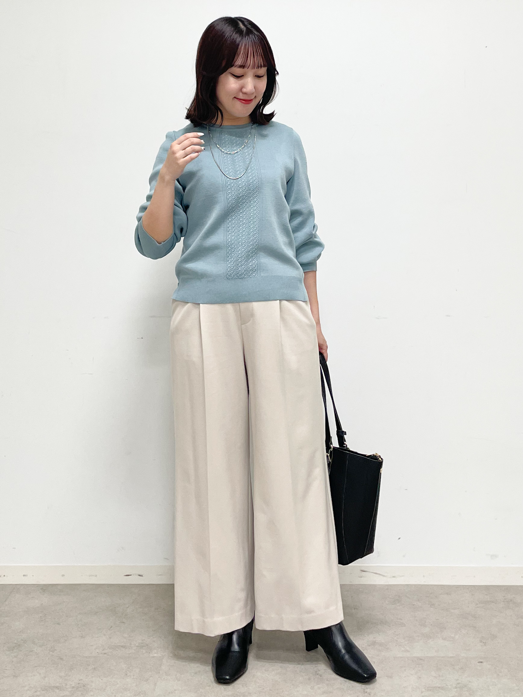 yukariさんの「Reflect｜【マシンウォッシュ】レース風編み柄ニット」を使ったコーディネート