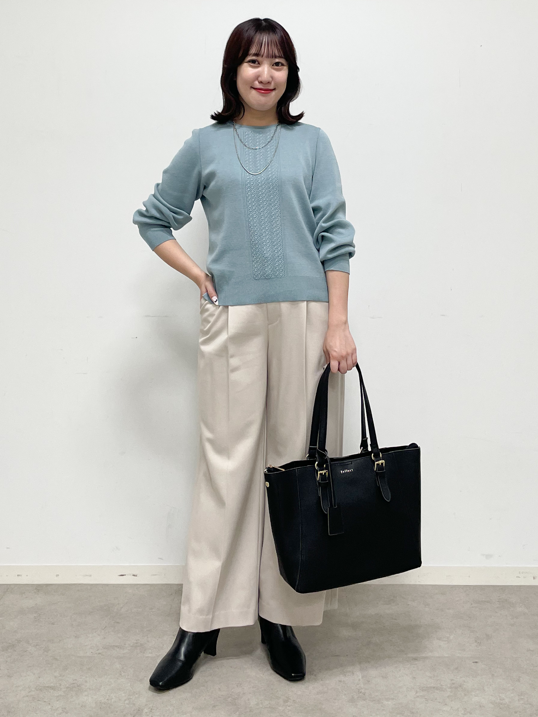 yukariさんの「Reflect｜【マシンウォッシュ】レース風編み柄ニット」を使ったコーディネート