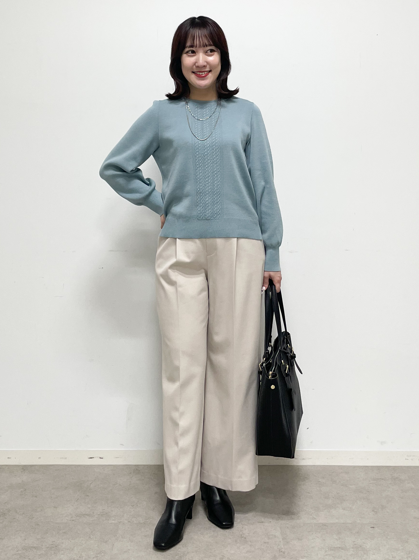 yukariさんの「Reflect｜【マシンウォッシュ】レース風編み柄ニット」を使ったコーディネート