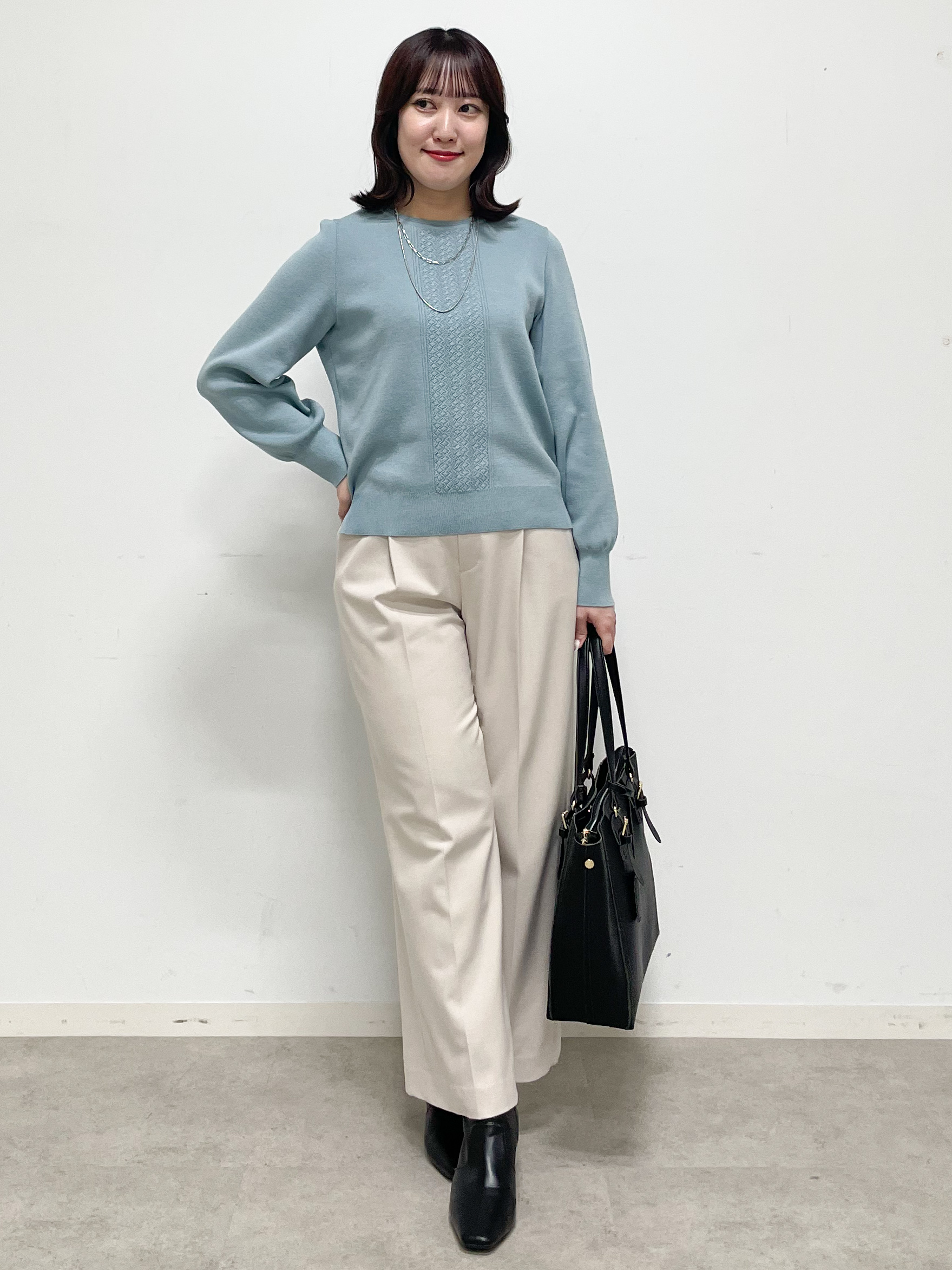 yukariさんの「Reflect｜【マシンウォッシュ】レース風編み柄ニット」を使ったコーディネート