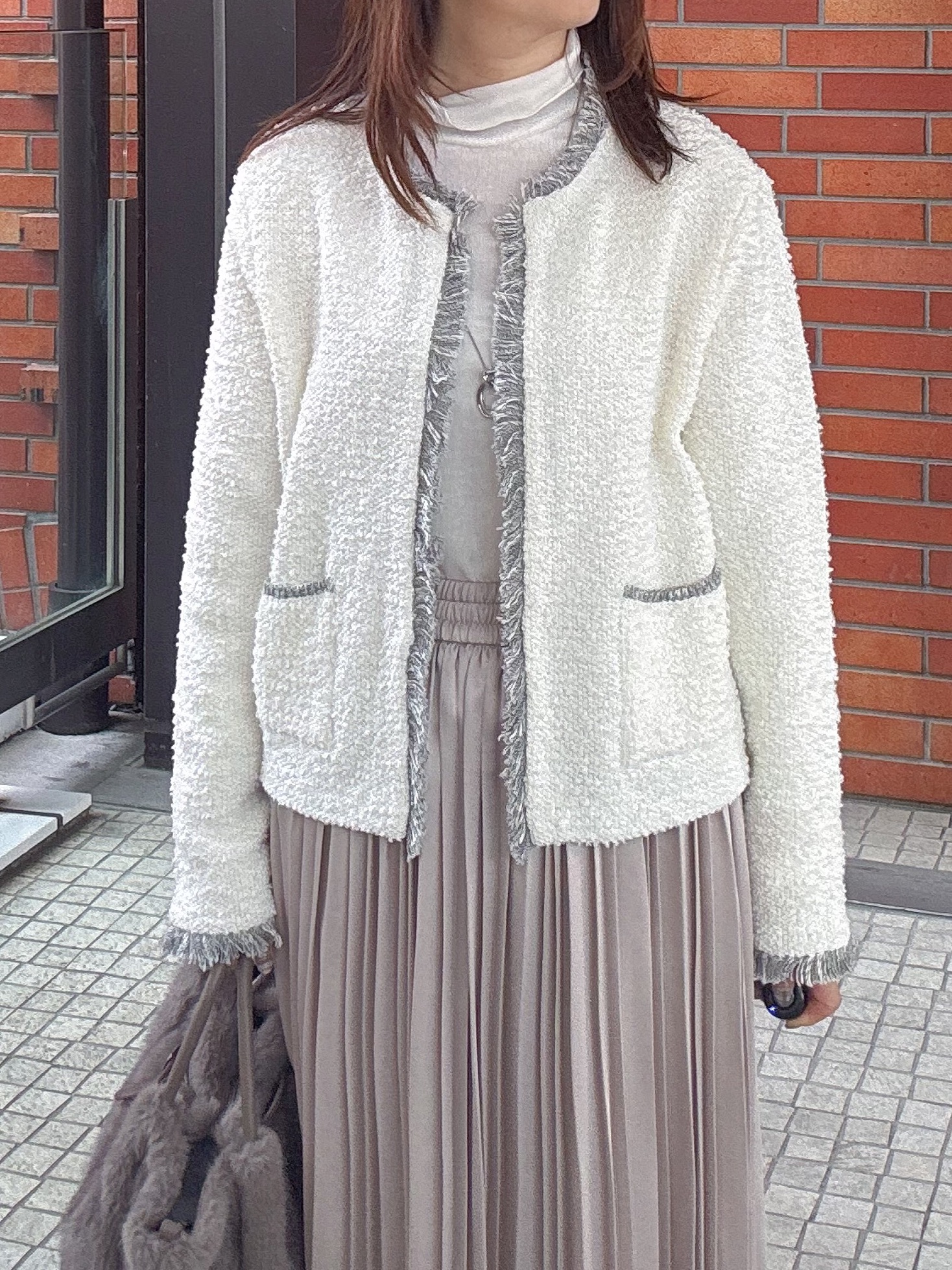 makiさんの「UNTITLED｜【ジャケットライク/秋羽織り】ファンシーヤーンツイードニットカーディガン」を使ったコーディネート