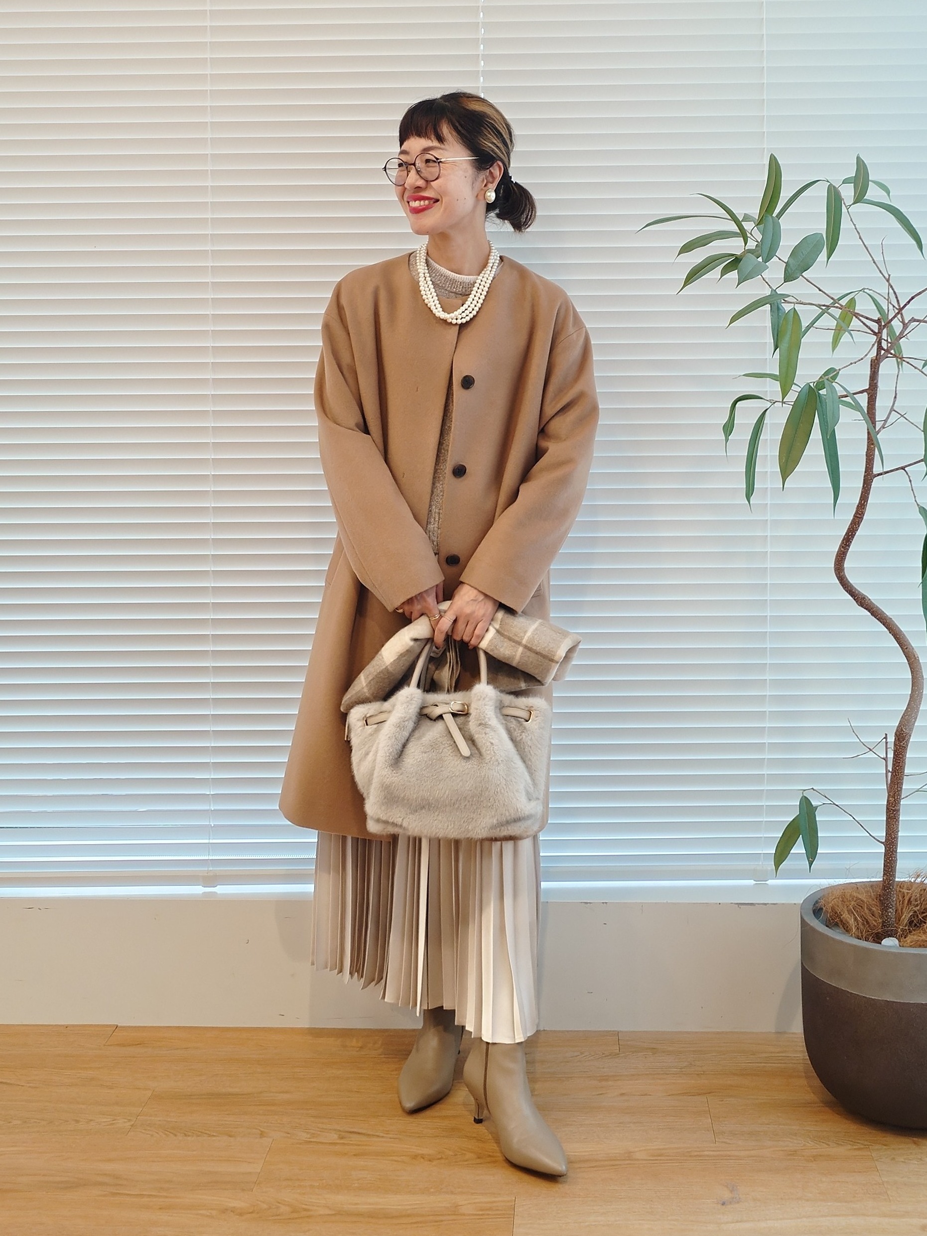 MUTSUKOさんの「UNTITLED｜【名品】ウールカシミヤノーカラーコート」を使ったコーディネート