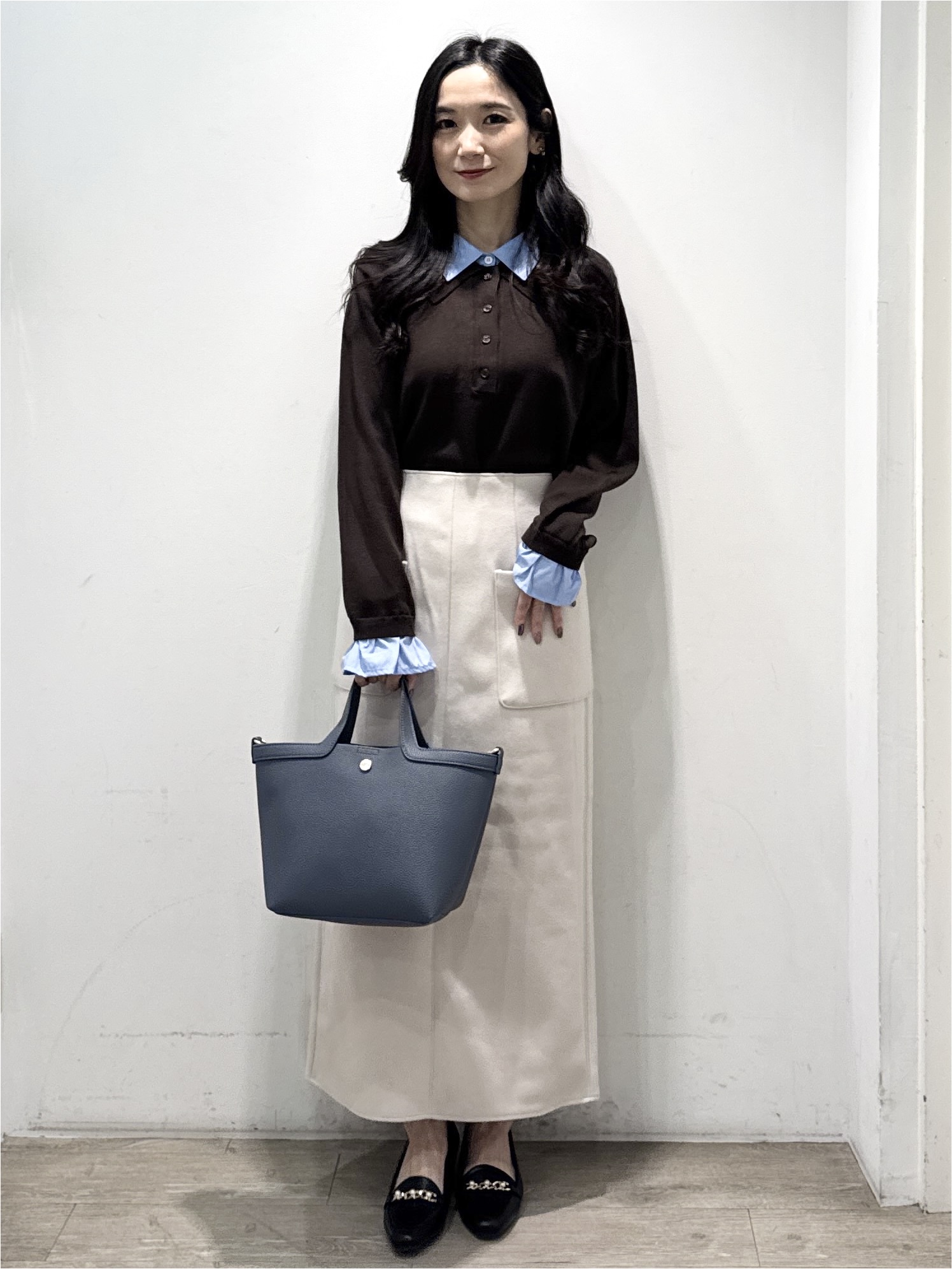 yuicciさんの「OPAQUE.CLIP｜シャツレイヤード風ポロニット【洗濯機OK】」を使ったコーディネート