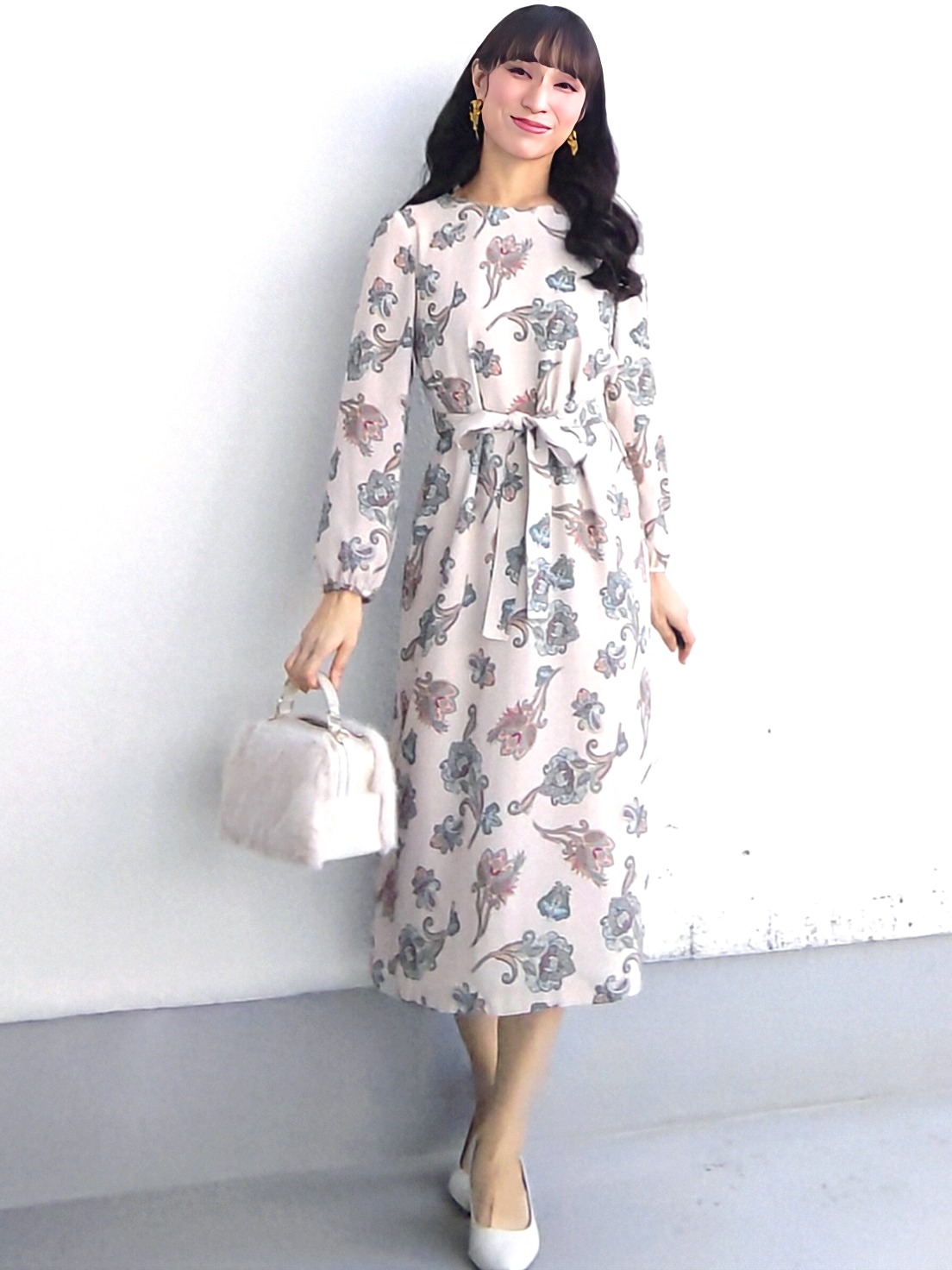 keinaさんの「SunaUna｜【手洗い可／日本製】ペイズリー柄パフスリーブワンピース」を使ったコーディネート