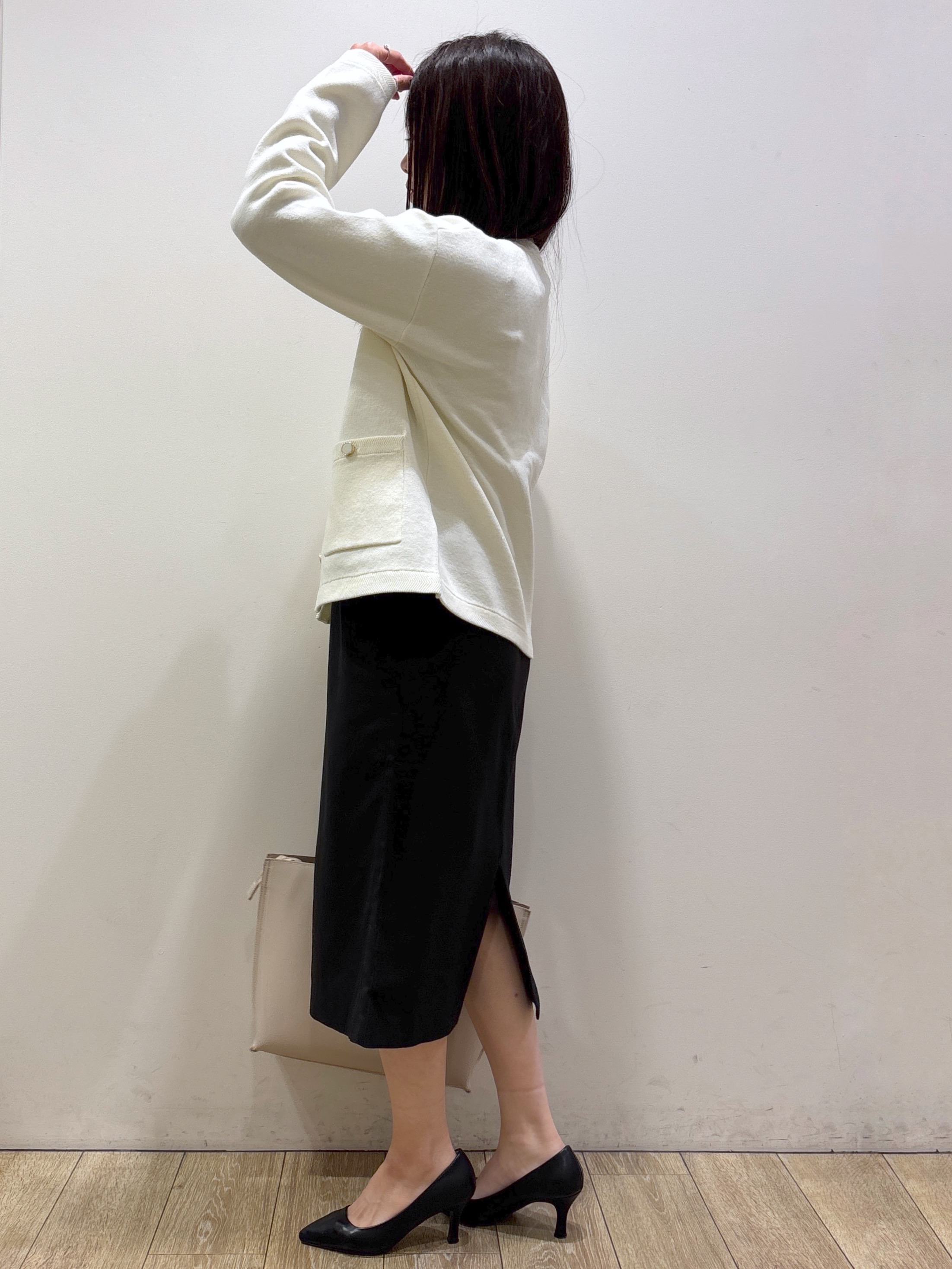 mameさんの「index｜【セットアップ可】ノーカラーミドルコーディガン《洗濯機OK》」を使ったコーディネート