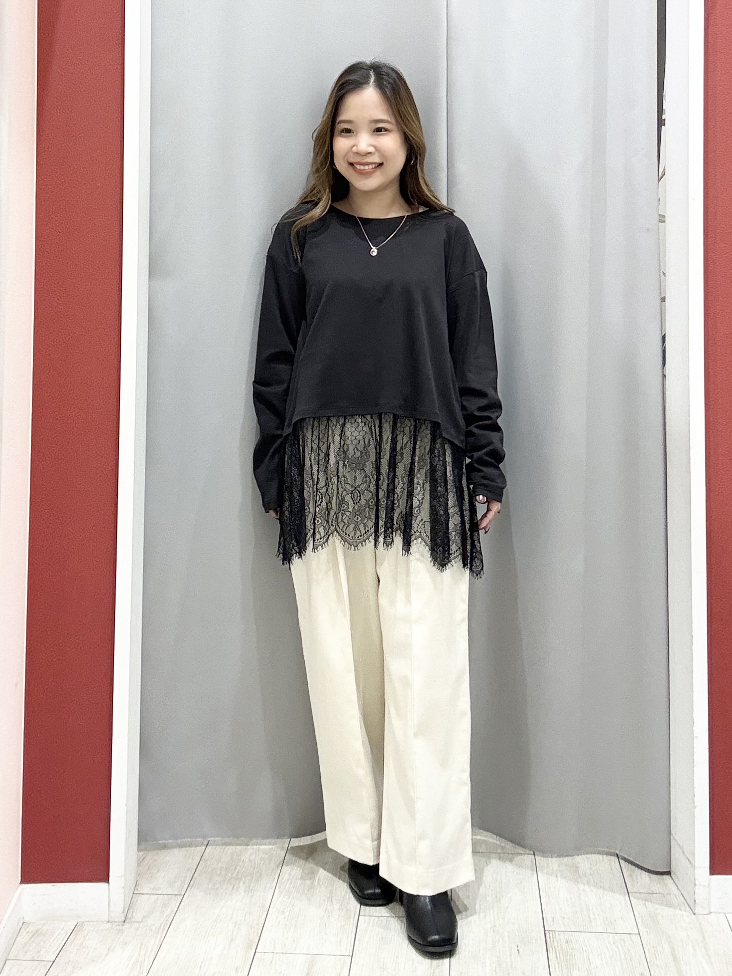 shioさんの「SHOO･LA･RUE｜【洗濯機可】もこもちモールケーブル Vネックカーディガン」を使ったコーディネート