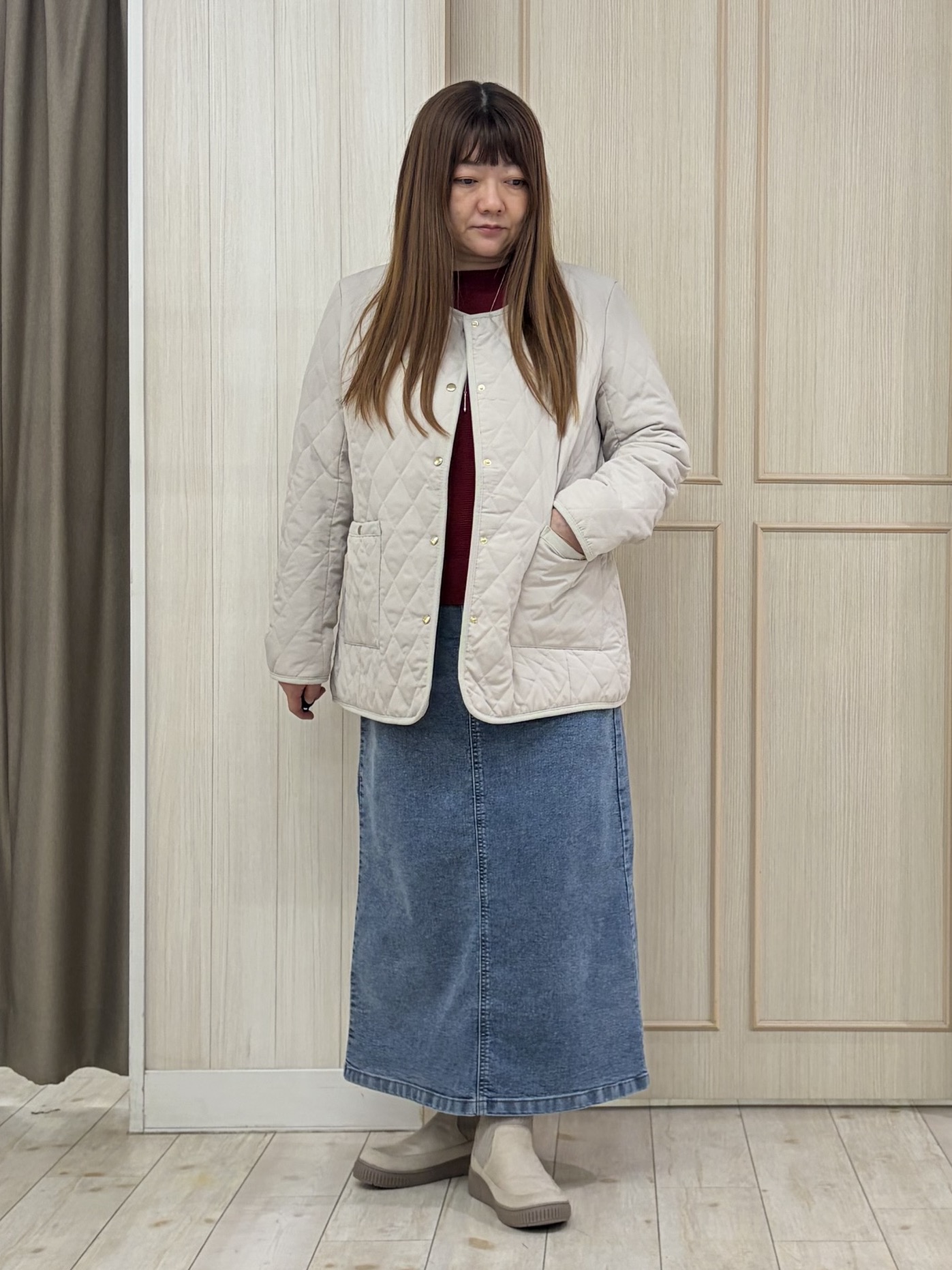 akiさんの「SHOO･LA･RUE｜【撥水/S-LL/洗濯機可】2WAY中綿キルトジャケット」を使ったコーディネート