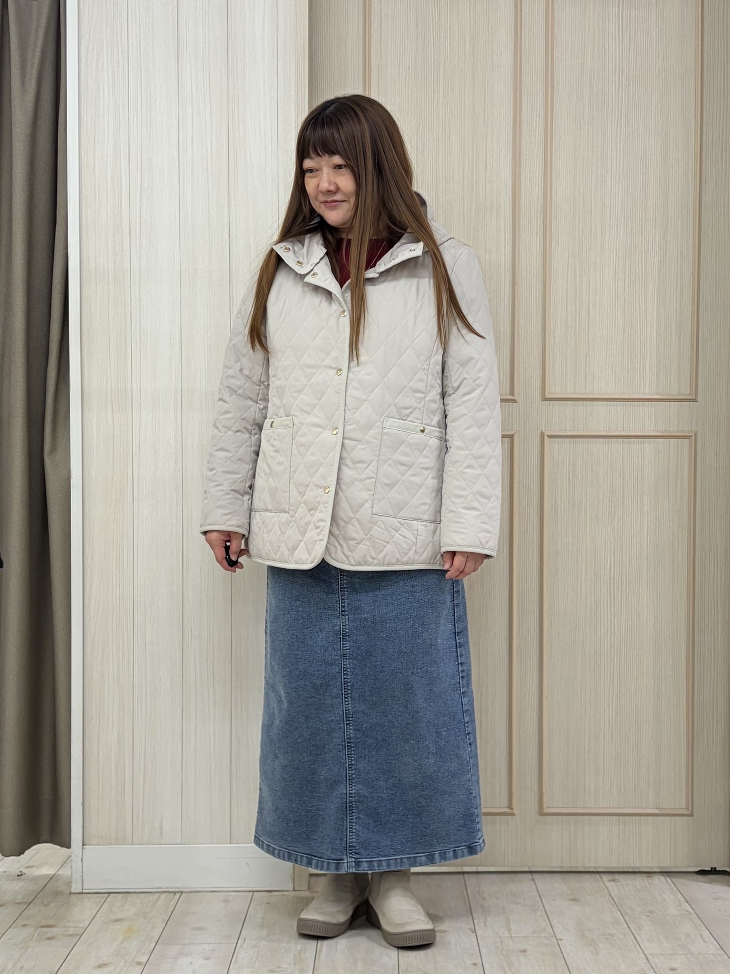 akiさんの「SHOO･LA･RUE｜【撥水/S-LL/洗濯機可】2WAY中綿キルトジャケット」を使ったコーディネート