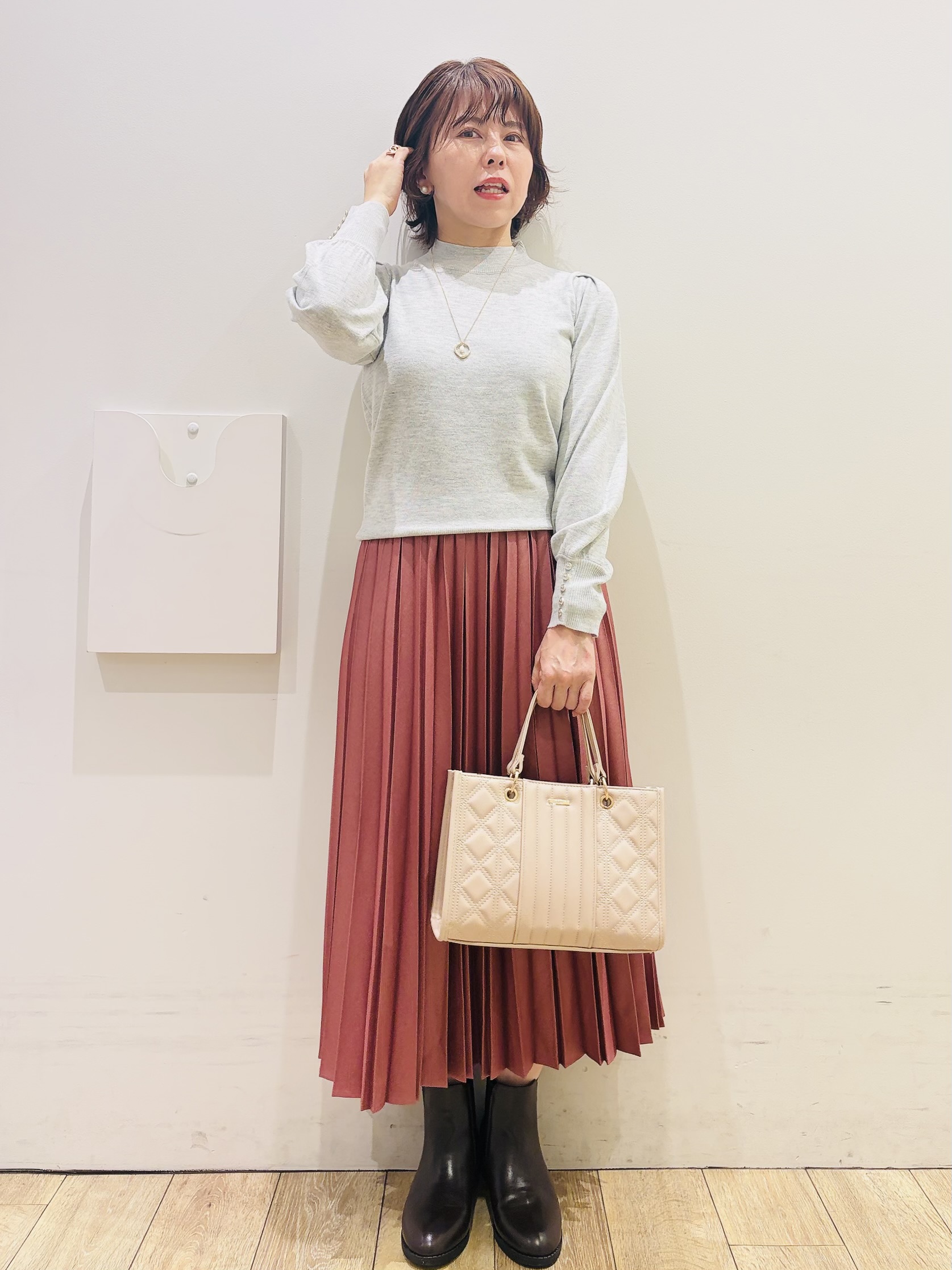 YUKOさんの「index｜カシミヤタッチハイネックニット【洗濯機OK／抗ピリング】」を使ったコーディネート