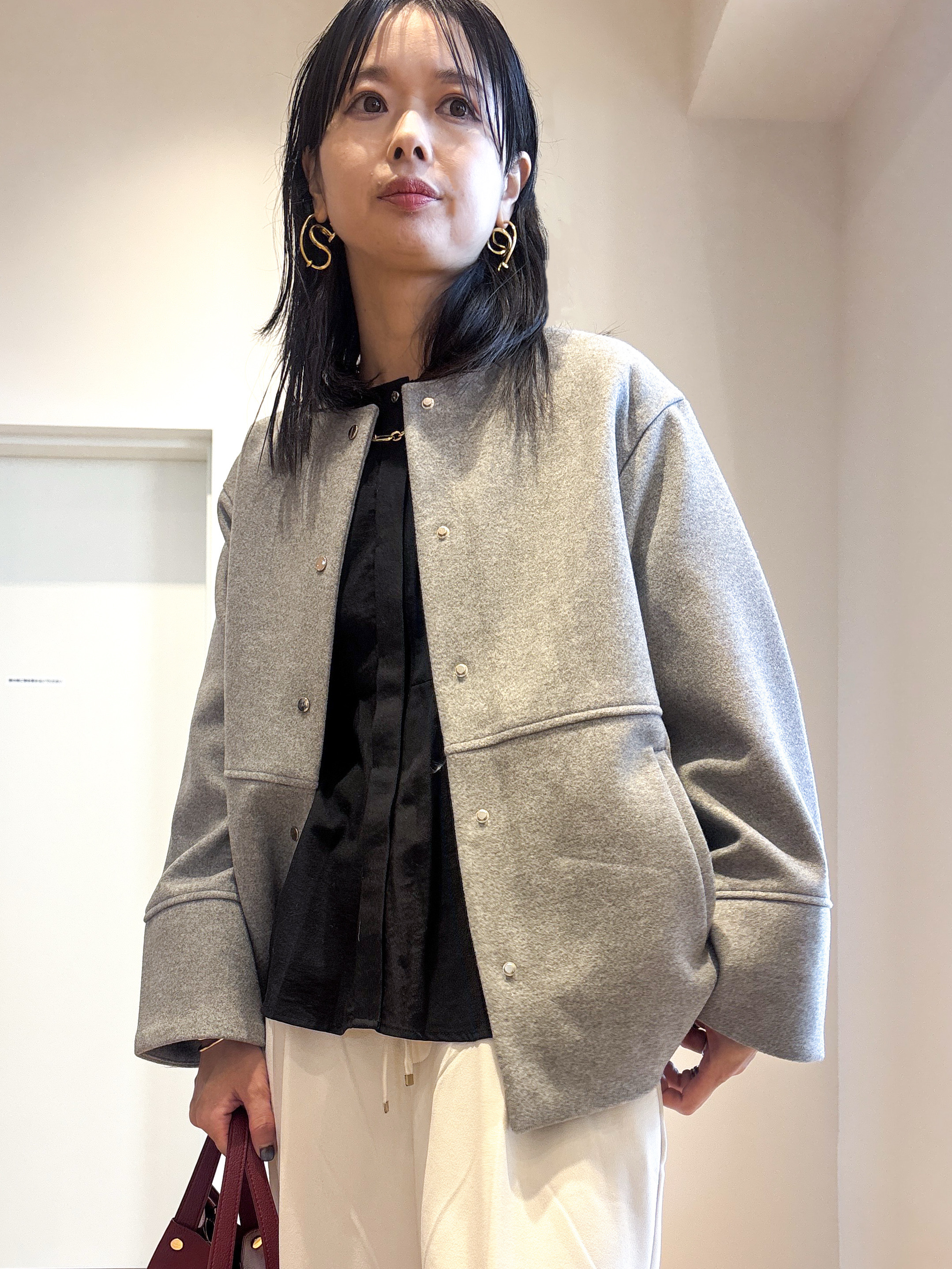 あいさんの「OPAQUE.CLIP｜ウールライク ノーカラーコート【洗濯機OK】」を使ったコーディネート