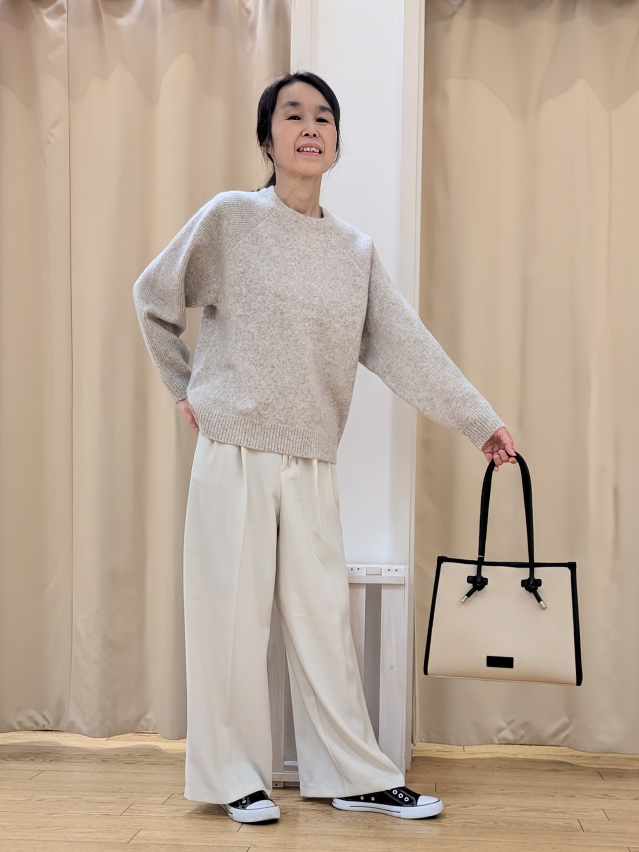keikoさんの「Dessin｜【洗濯機OK/サスティナブル/6色展開】編地切替ラグラン ニットプルオーバー」を使ったコーディネート
