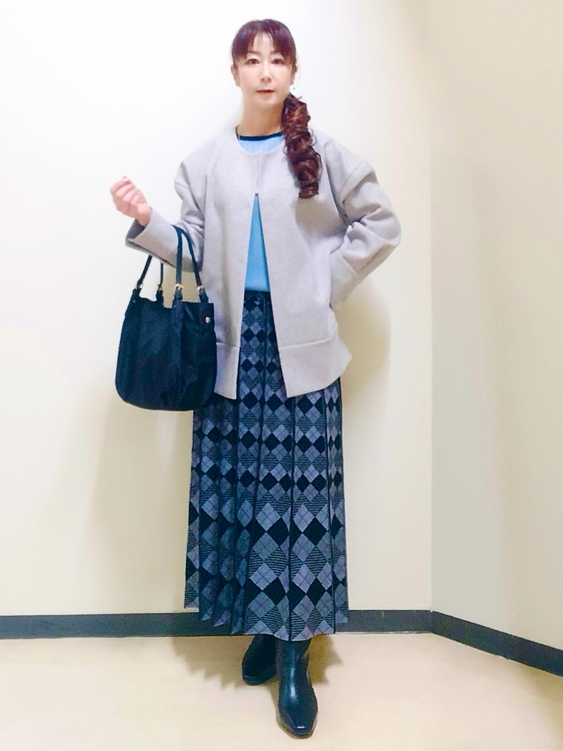 花さんの「Reflect｜ノーカラーミドル丈ブルゾン」を使ったコーディネート