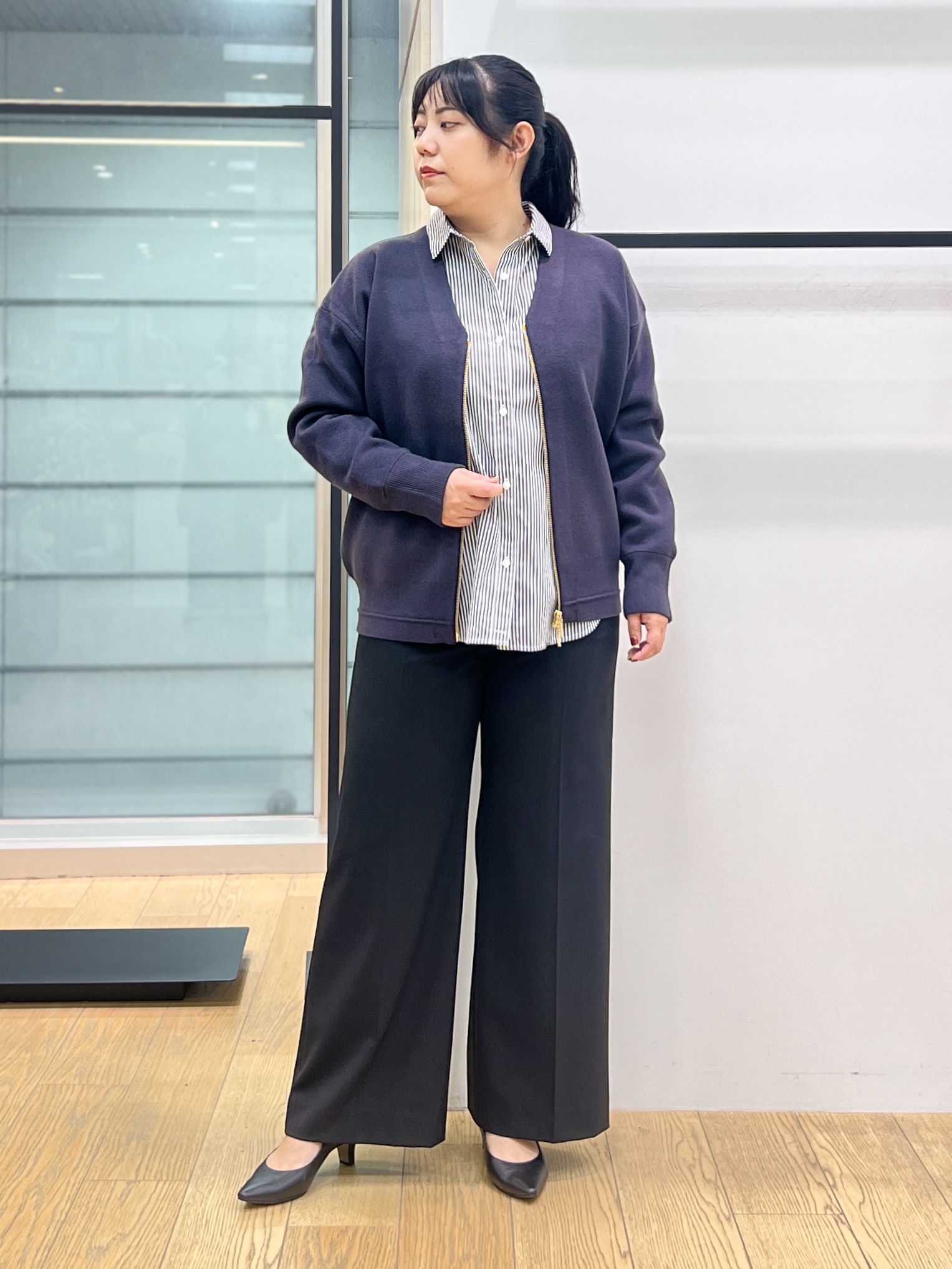 shimaさんの「INDIVI｜【ミラノリブ編み】ジップニットブルゾン」を使ったコーディネート