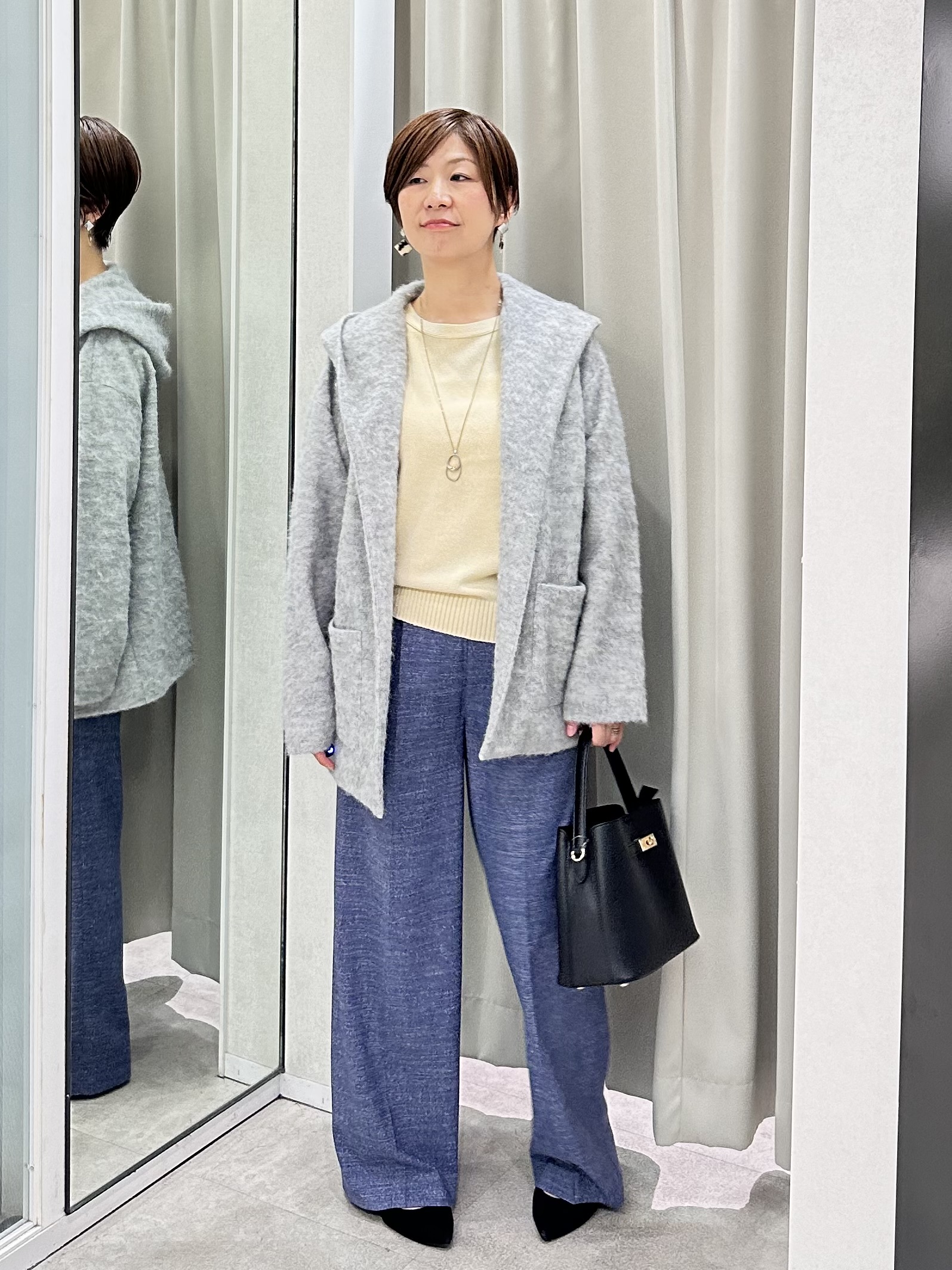 みなこさんの「UNTITLED｜【軽アウター/秋羽織り】シャギーフーディ―カーディガン」を使ったコーディネート