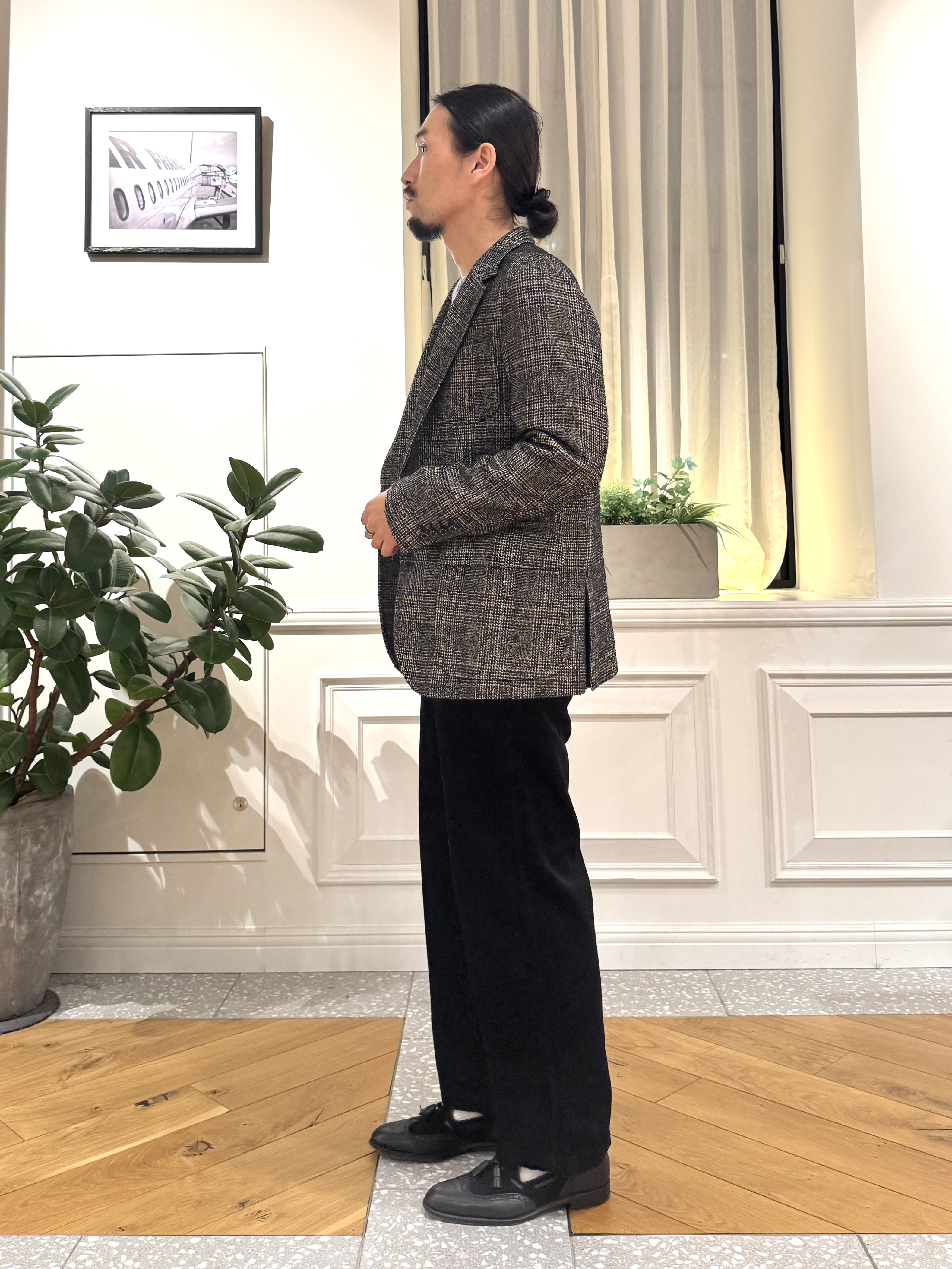 kawarataniさんの「DRESSTERIOR｜【セットアップ可】ループグレンチェック リラックスジャケット」を使ったコーディネート