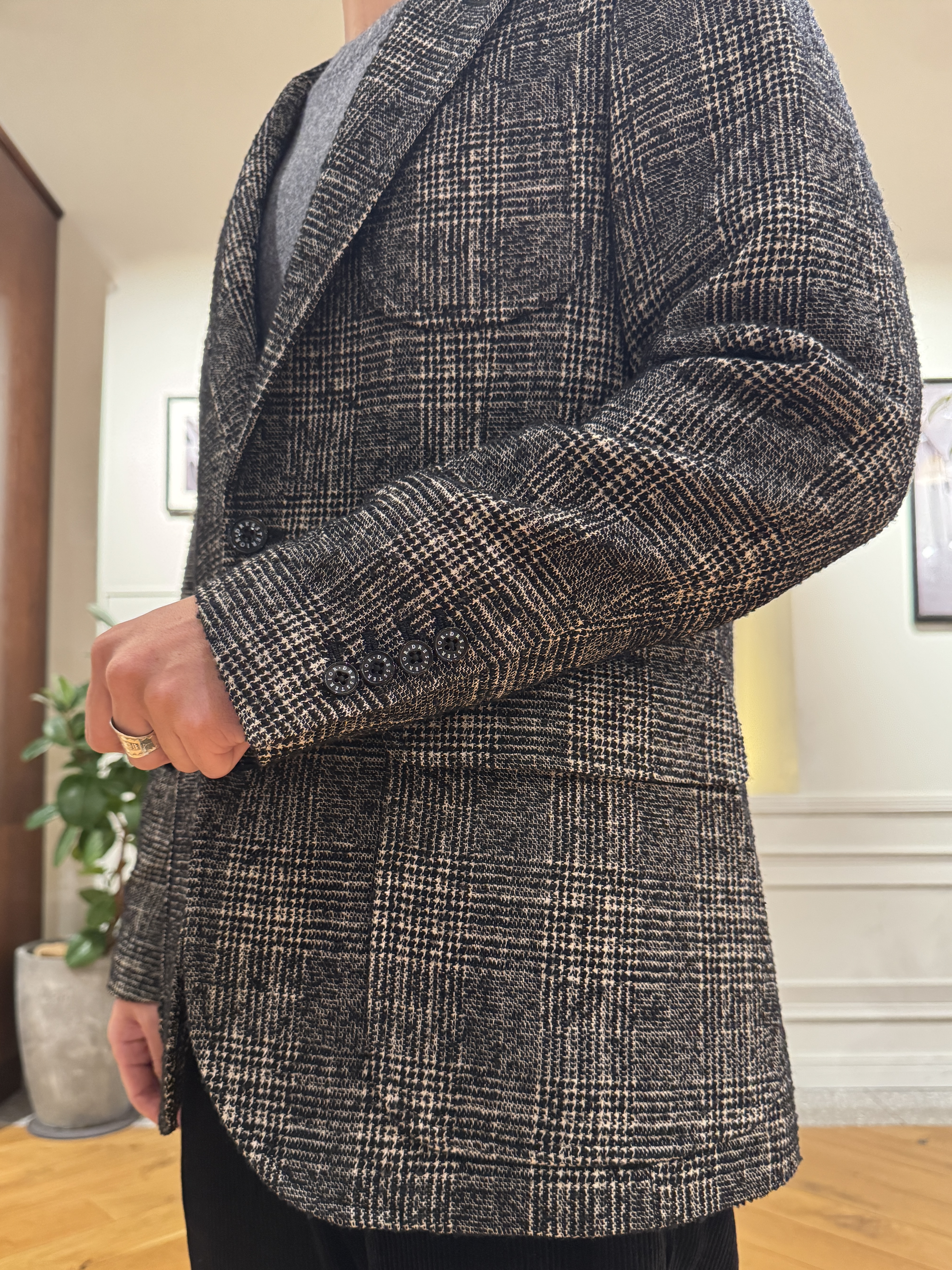 kawarataniさんの「DRESSTERIOR｜【セットアップ可】ループグレンチェック リラックスジャケット」を使ったコーディネート