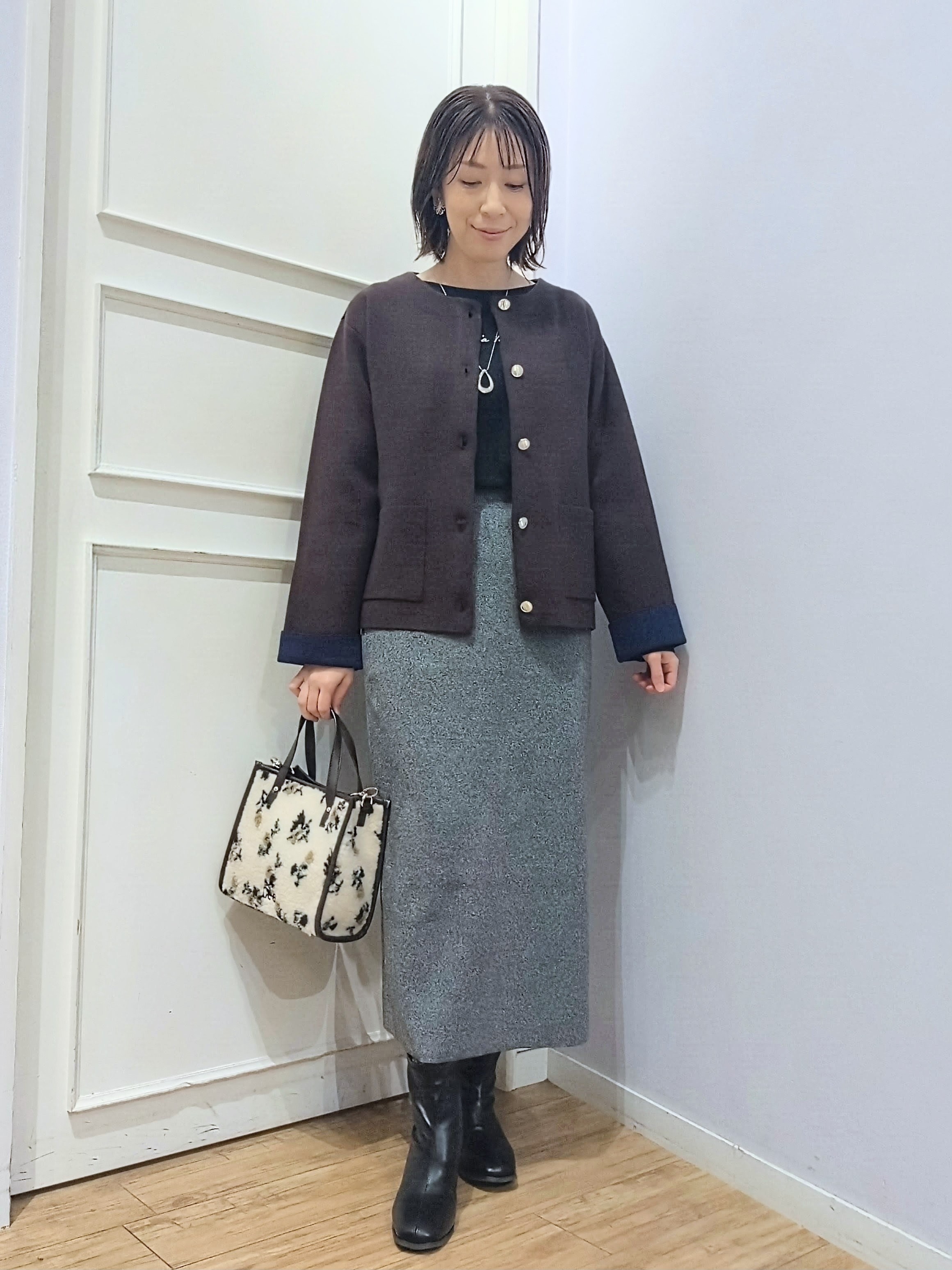 miomioさんの「SHOO･LA･RUE｜【S-LL/洗濯機可/静電気防止】もちもち配色ダブルフェイスカーディガン」を使ったコーディネート