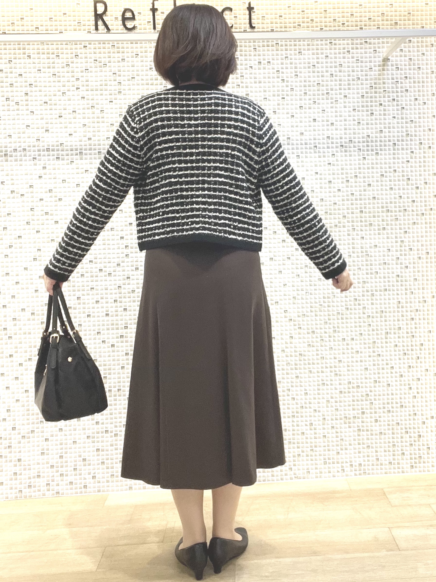 KAOさんの「Reflect｜【洗える】ツイード調ニットカーディガン」を使ったコーディネート