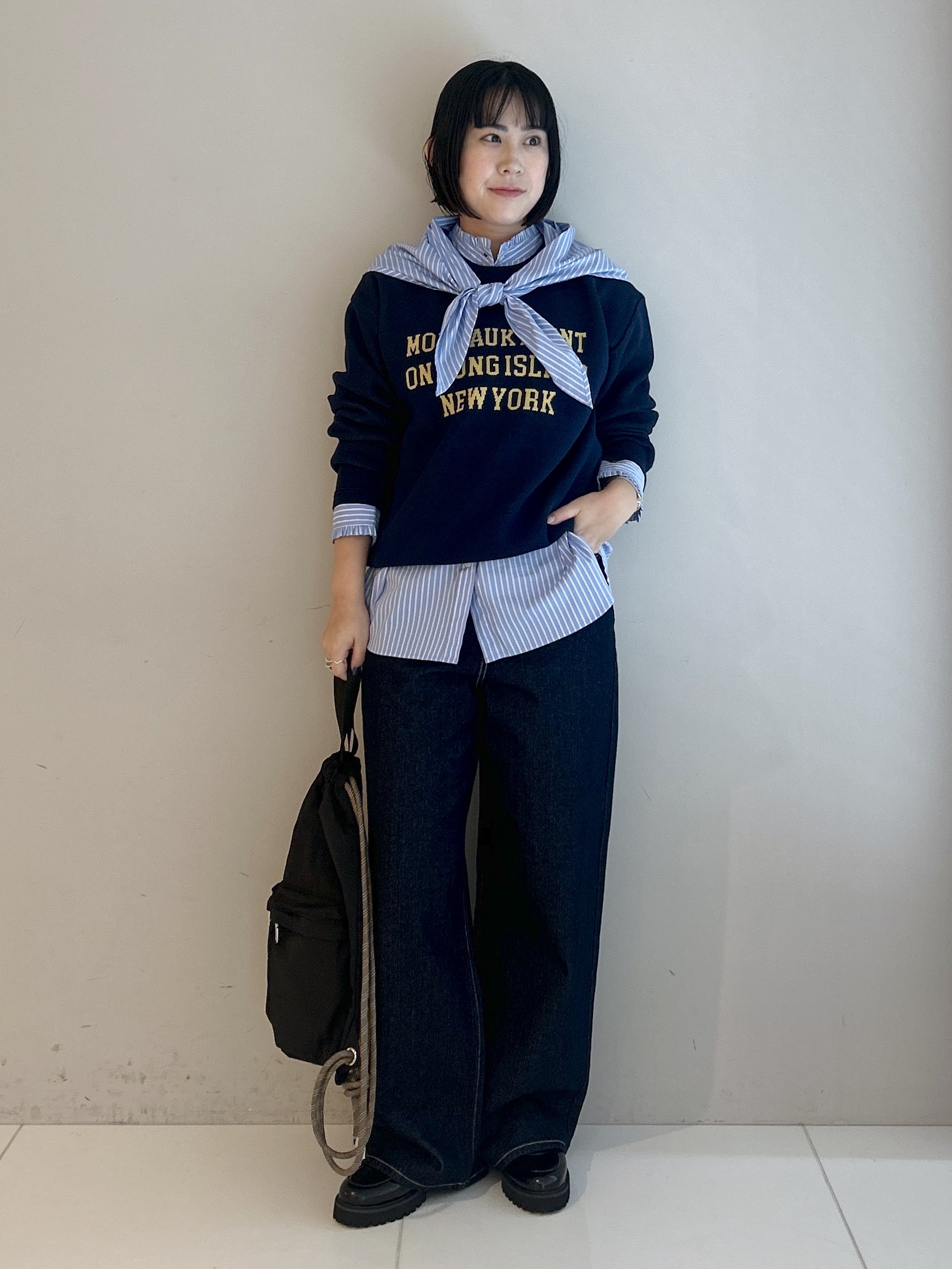 Hirokaさんの「Dessin｜【店頭人気/洗濯機OK/秋レイヤード】スウェットライク ロゴニット」を使ったコーディネート