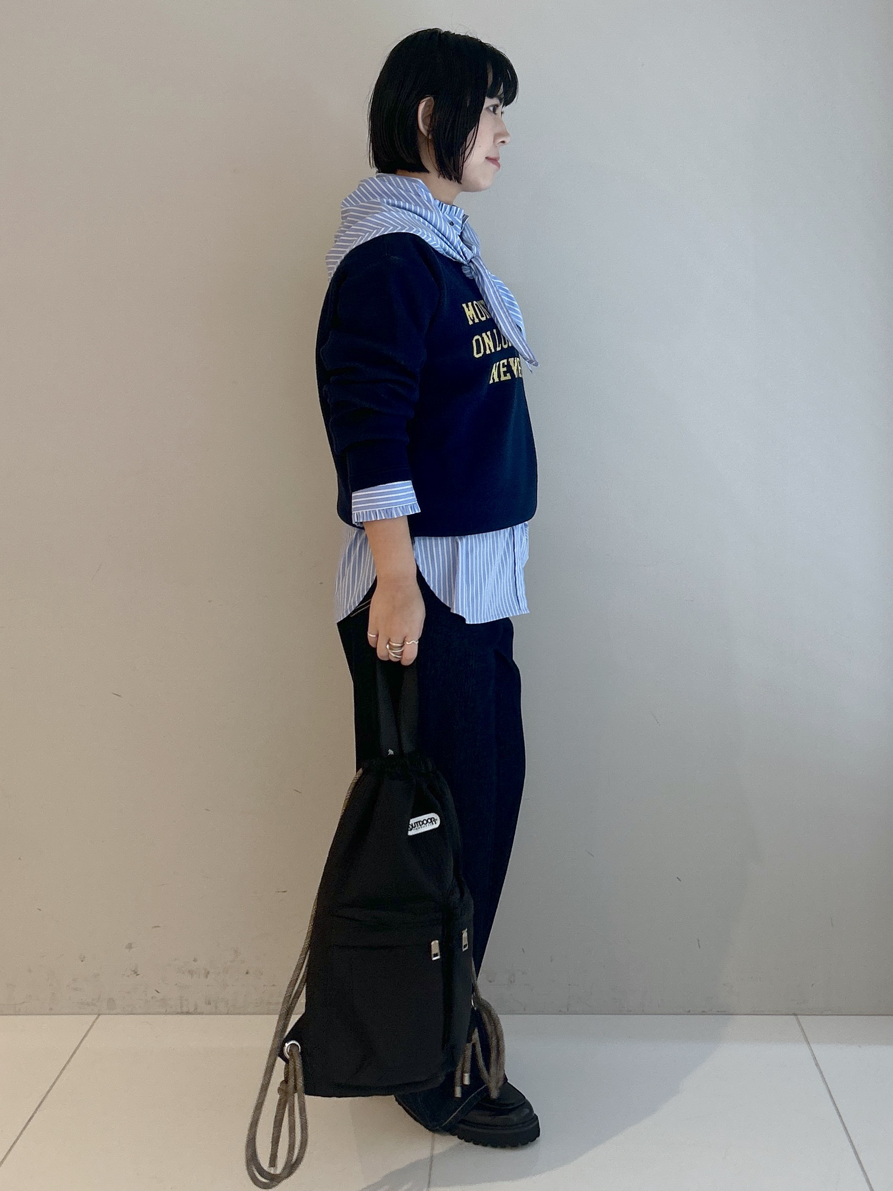Hirokaさんの「Dessin｜【店頭人気/洗濯機OK/秋レイヤード】スウェットライク ロゴニット」を使ったコーディネート