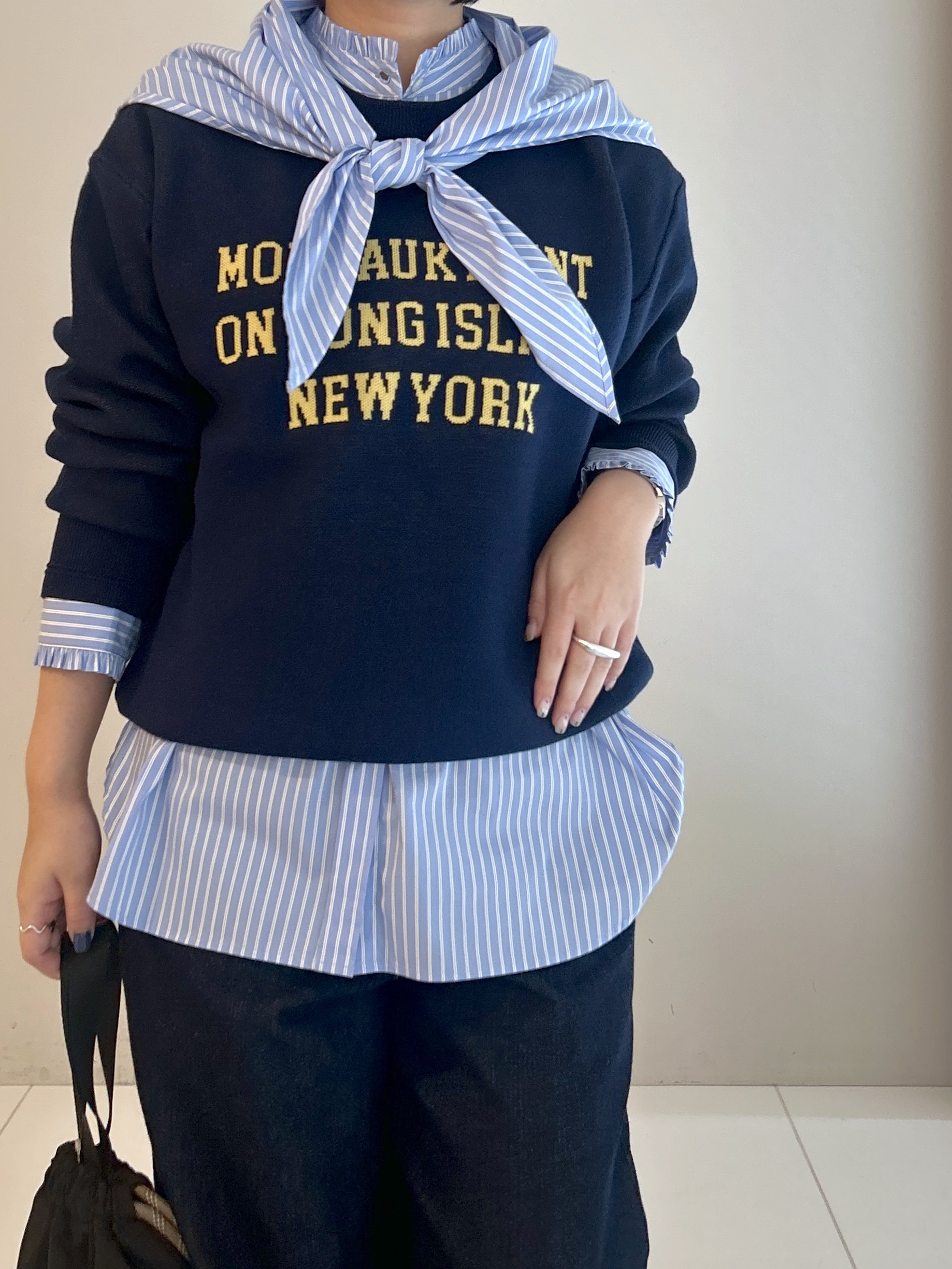 Hirokaさんの「Dessin｜【店頭人気/洗濯機OK/秋レイヤード】スウェットライク ロゴニット」を使ったコーディネート