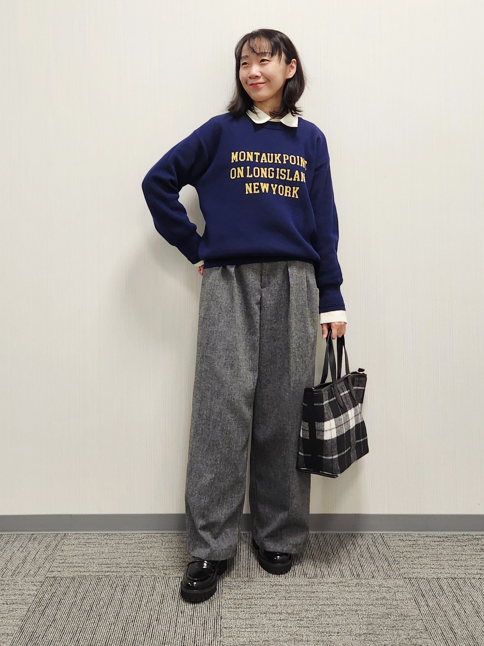 naraさんの「Dessin｜【店頭人気/洗濯機OK/秋レイヤード】スウェットライク ロゴニット」を使ったコーディネート