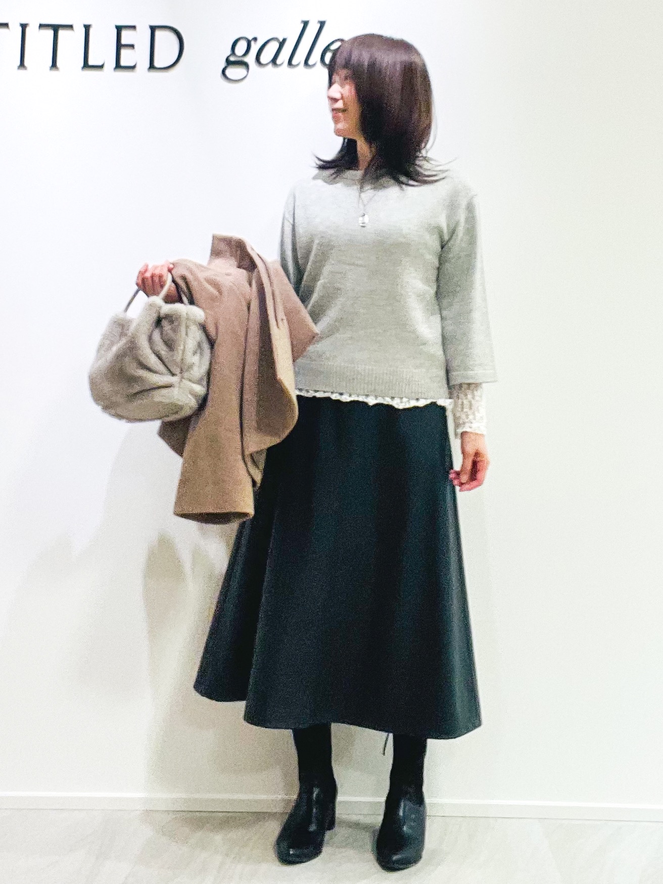 めいさんの「UNTITLED｜【アンサンブル可/手洗い可】杢調プルオーバーニット」を使ったコーディネート