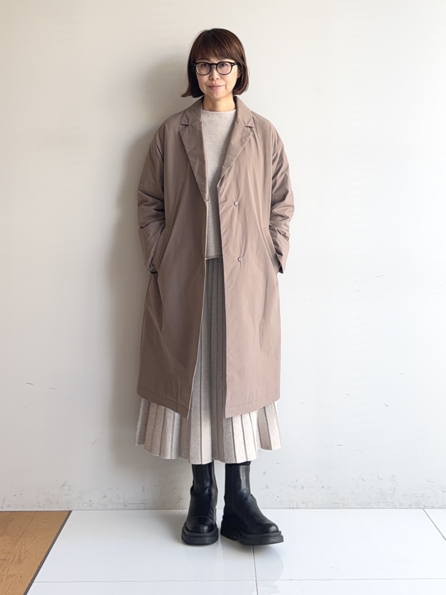 murayamaさんの「INDIVI｜【超軽量／蓄熱／撥水】中綿ライトチェスターコート」を使ったコーディネート