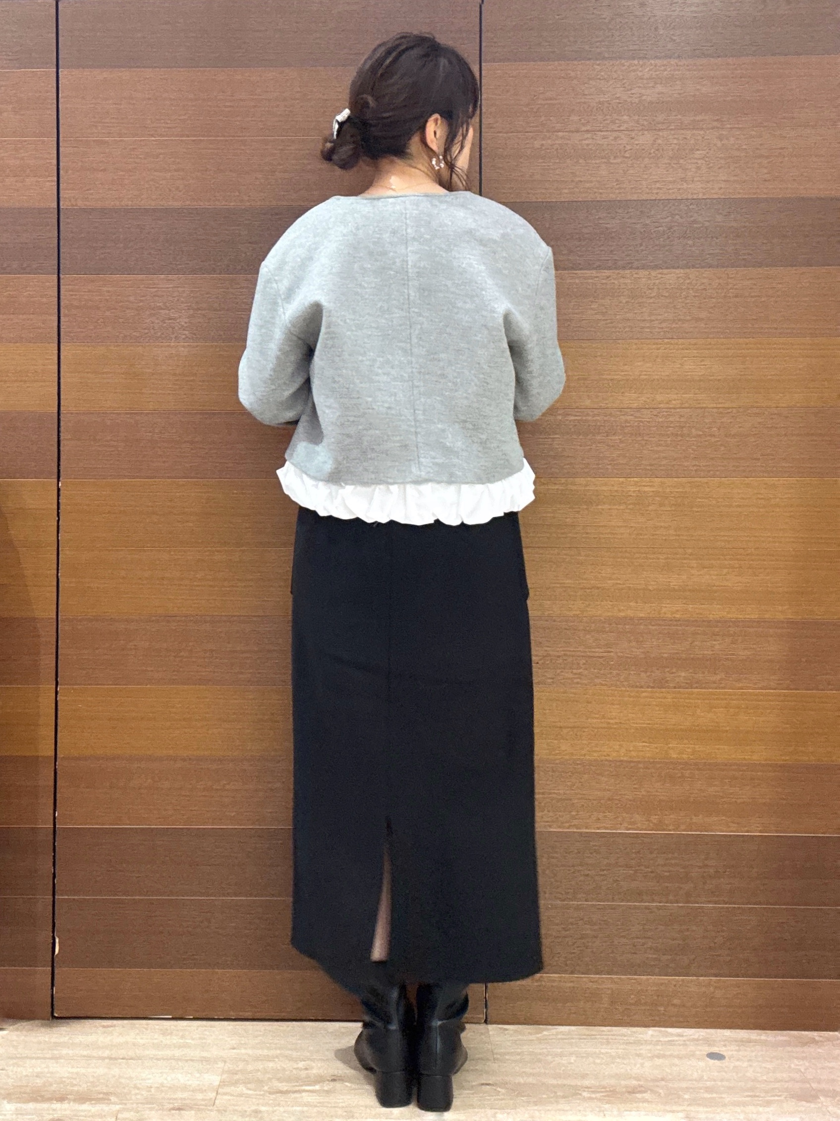 maichiさんの「OPAQUE.CLIP｜異素材フリルウールライクコート【吸湿発熱／防シワ／洗える】」を使ったコーディネート