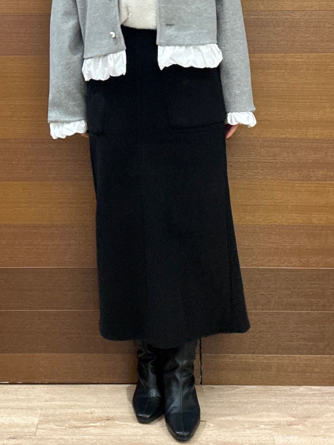 maichiさんの「OPAQUE.CLIP｜異素材フリルウールライクコート【吸湿発熱／防シワ／洗える】」を使ったコーディネート
